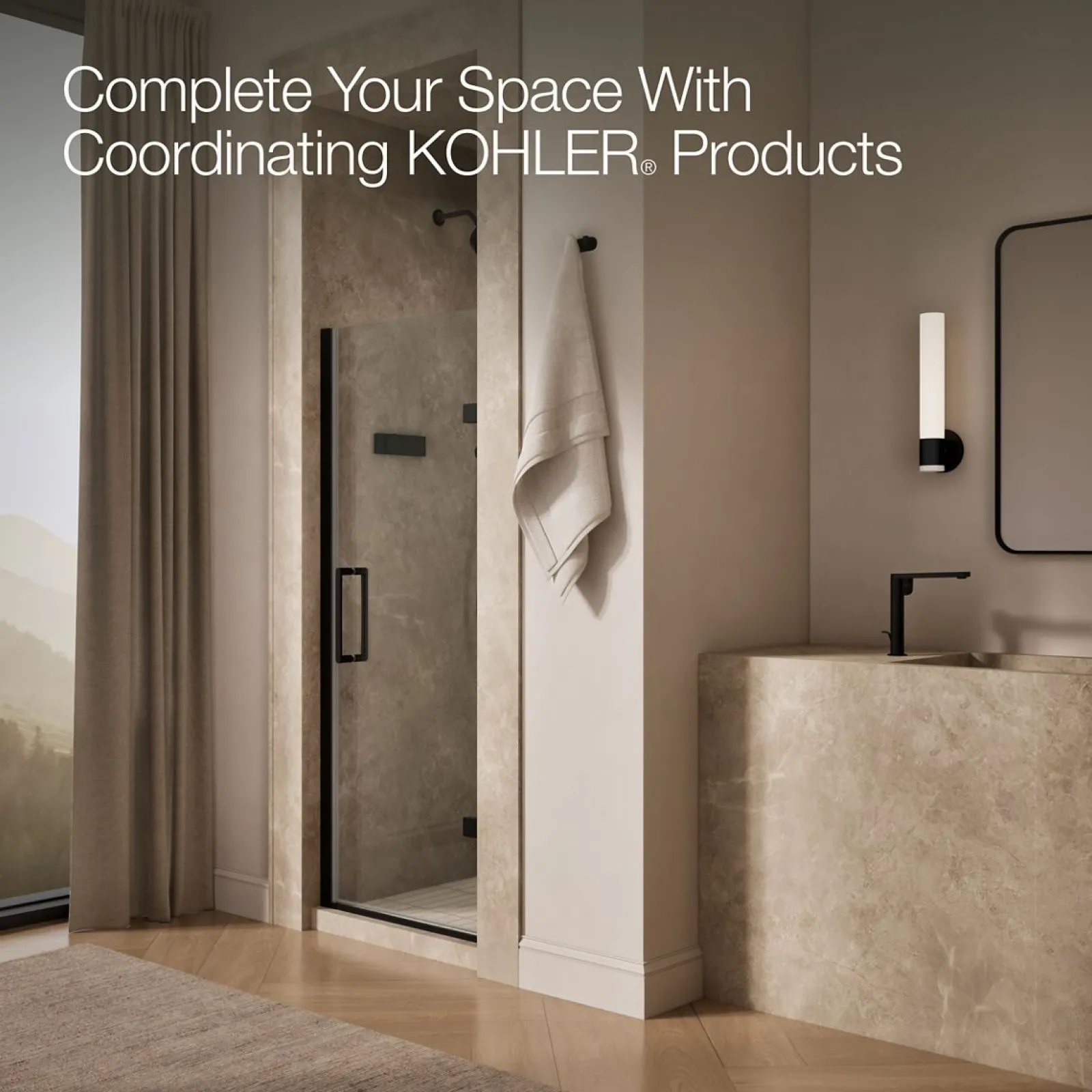 29-5/8"-30-3/8" W x 71-5/8" H pivot shower door with 3/8"-thick Crystal Clear glass^Kohler Hot