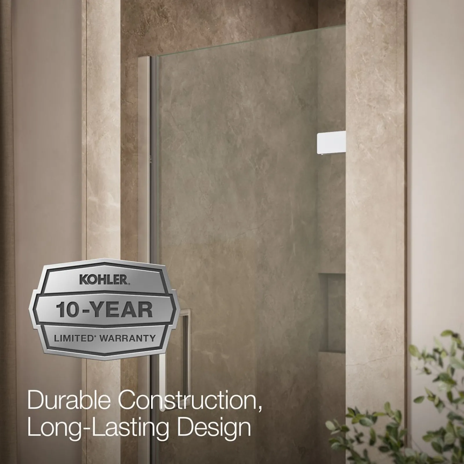 29-5/8"-30-3/8" W x 71-5/8" H pivot shower door with 3/8"-thick Crystal Clear glass^Kohler Hot