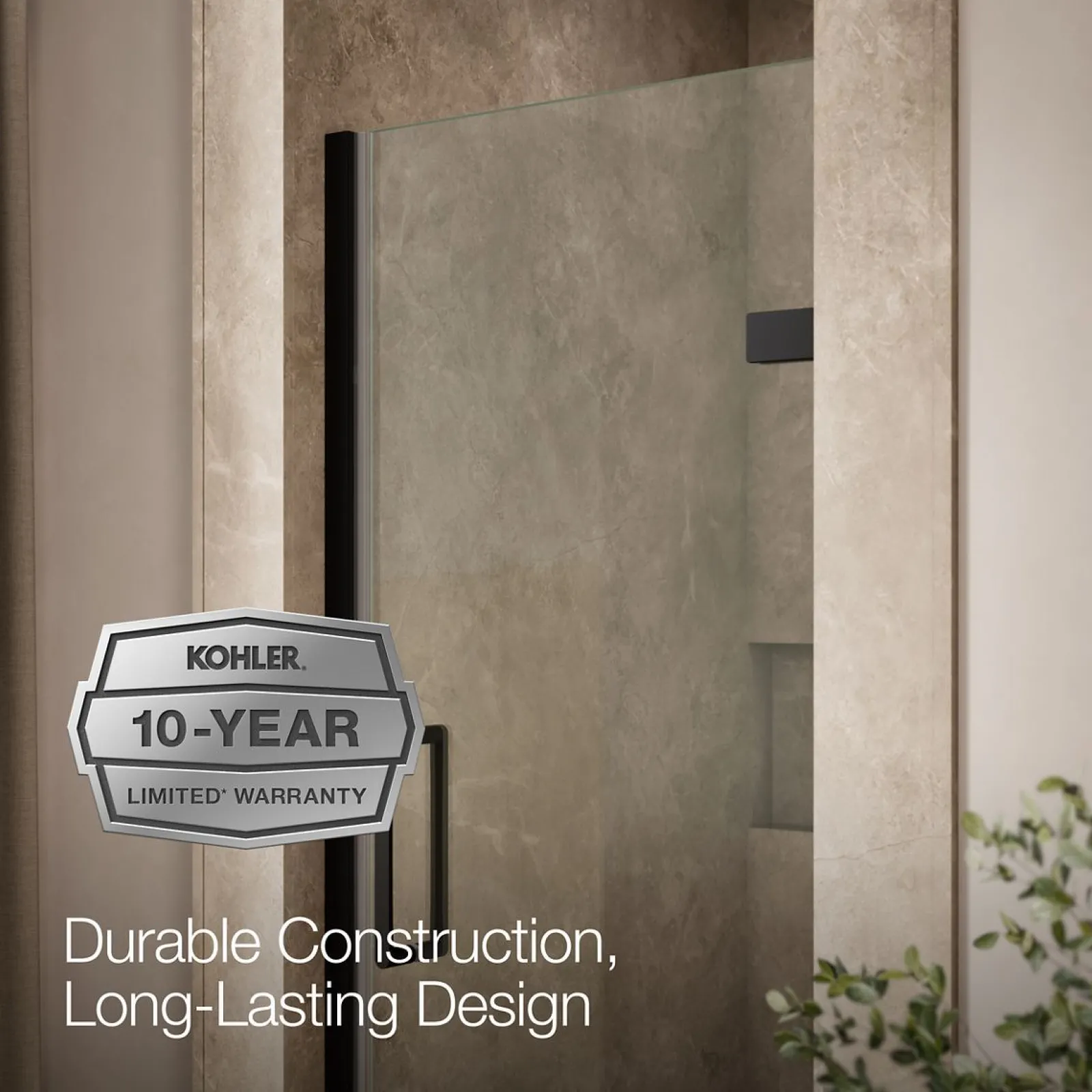 29-5/8"-30-3/8" W x 71-5/8" H pivot shower door with 3/8"-thick Crystal Clear glass^Kohler Hot