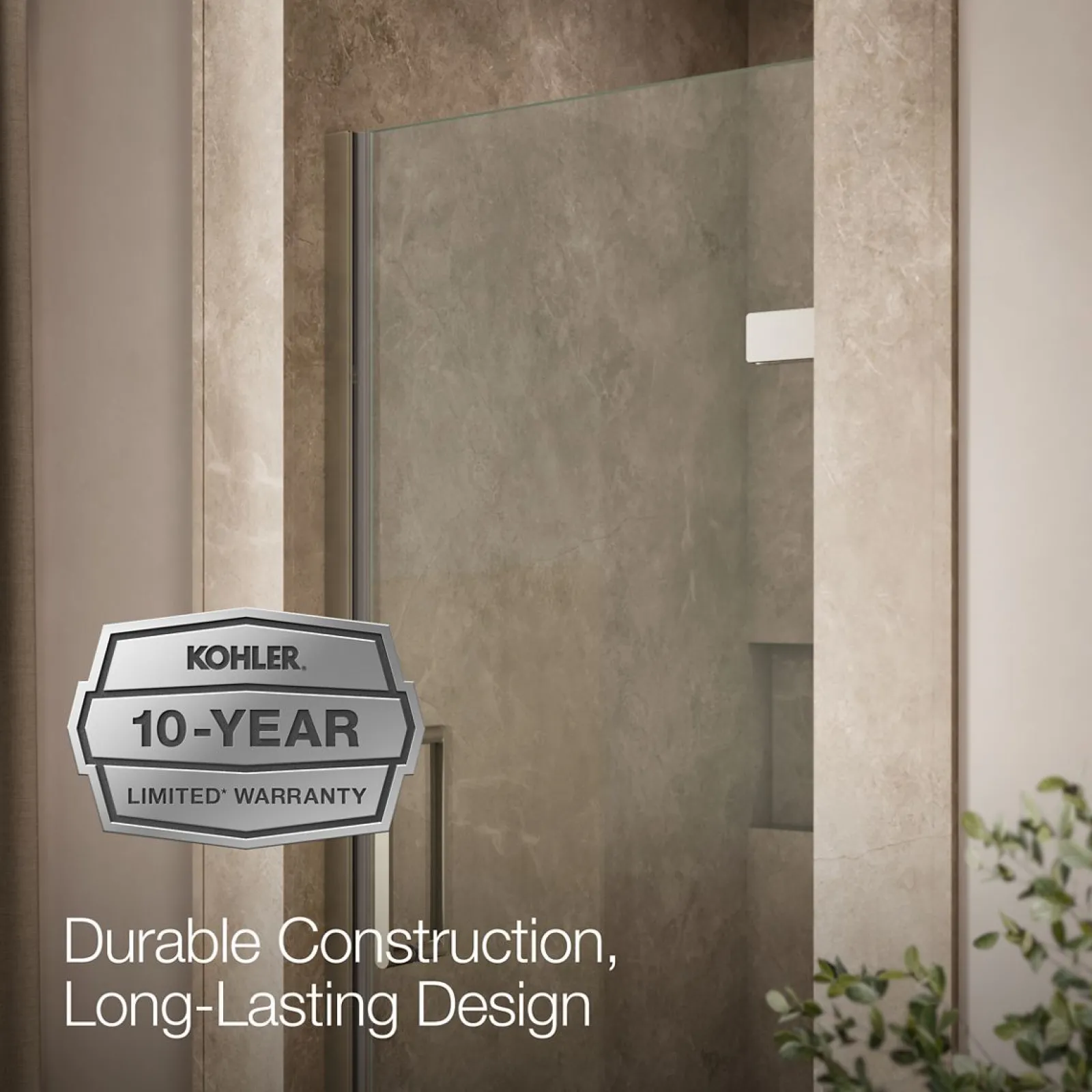 29-5/8"-30-3/8" W x 71-5/8" H pivot shower door with 3/8"-thick Crystal Clear glass^Kohler Hot