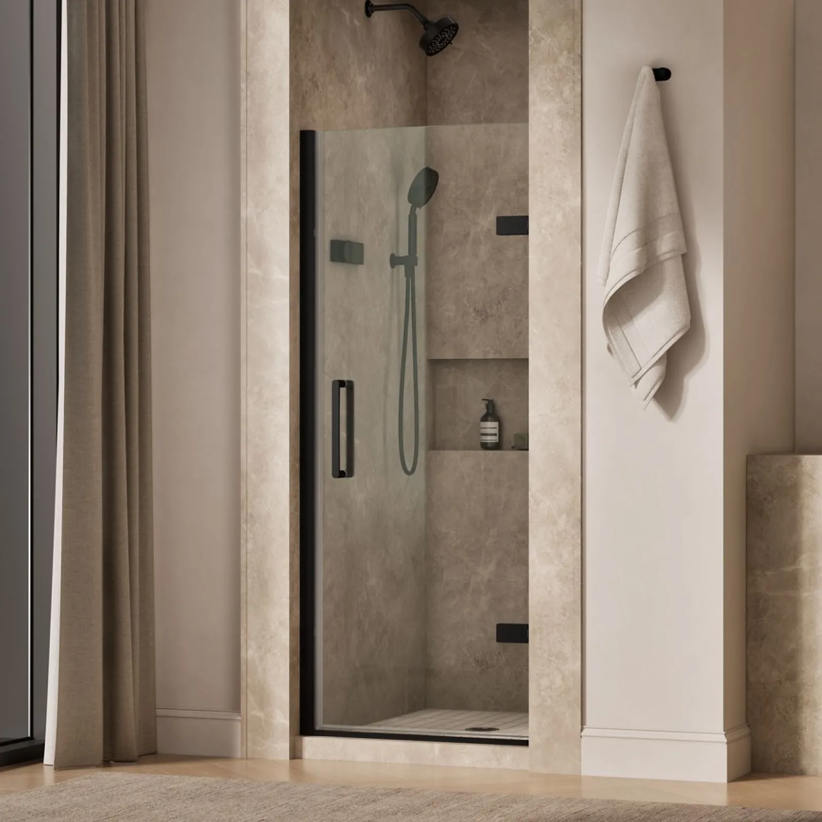 29-5/8"-30-3/8" W x 71-5/8" H pivot shower door with 3/8"-thick Crystal Clear glass^Kohler Hot