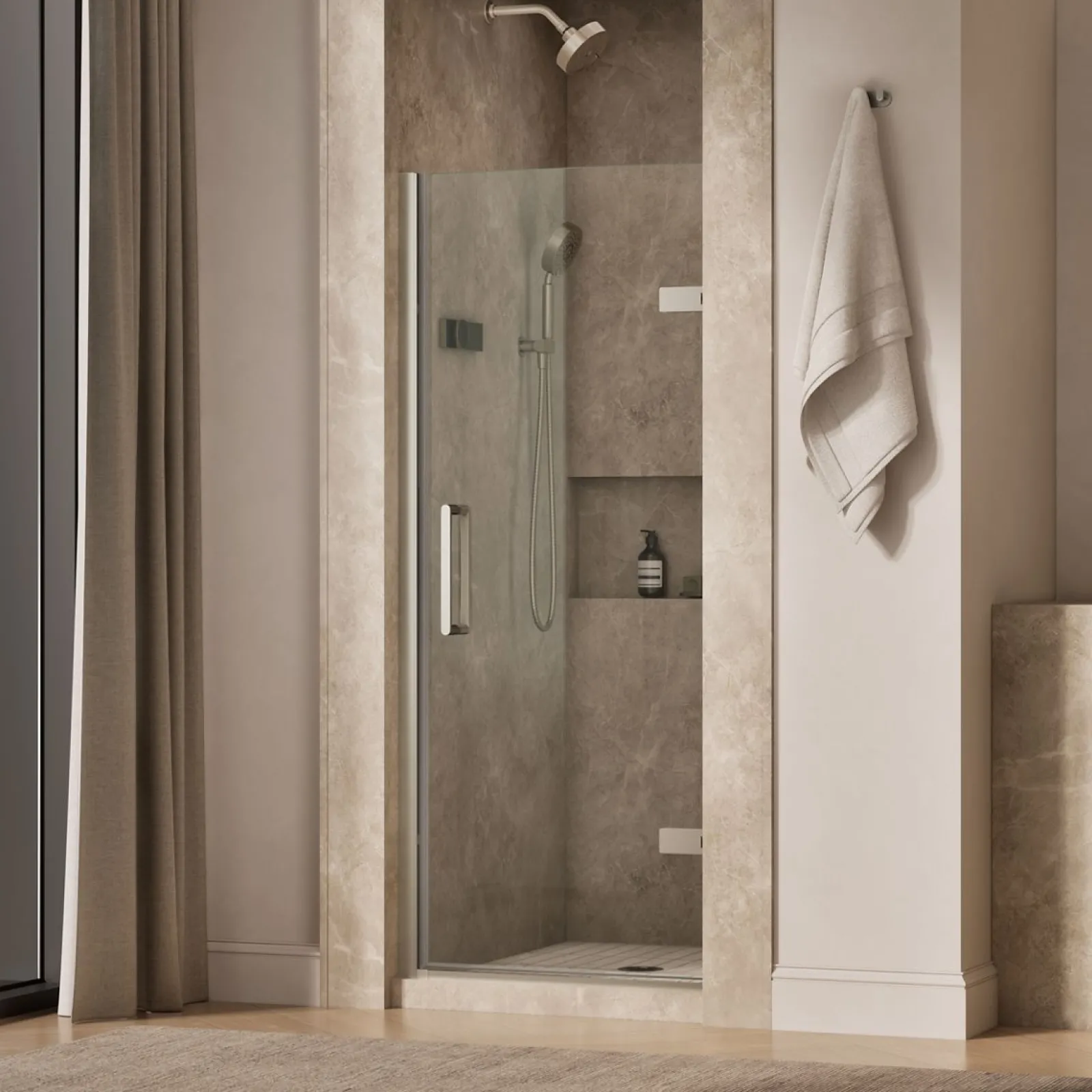 29-5/8"-30-3/8" W x 71-5/8" H pivot shower door with 3/8"-thick Crystal Clear glass^Kohler Hot