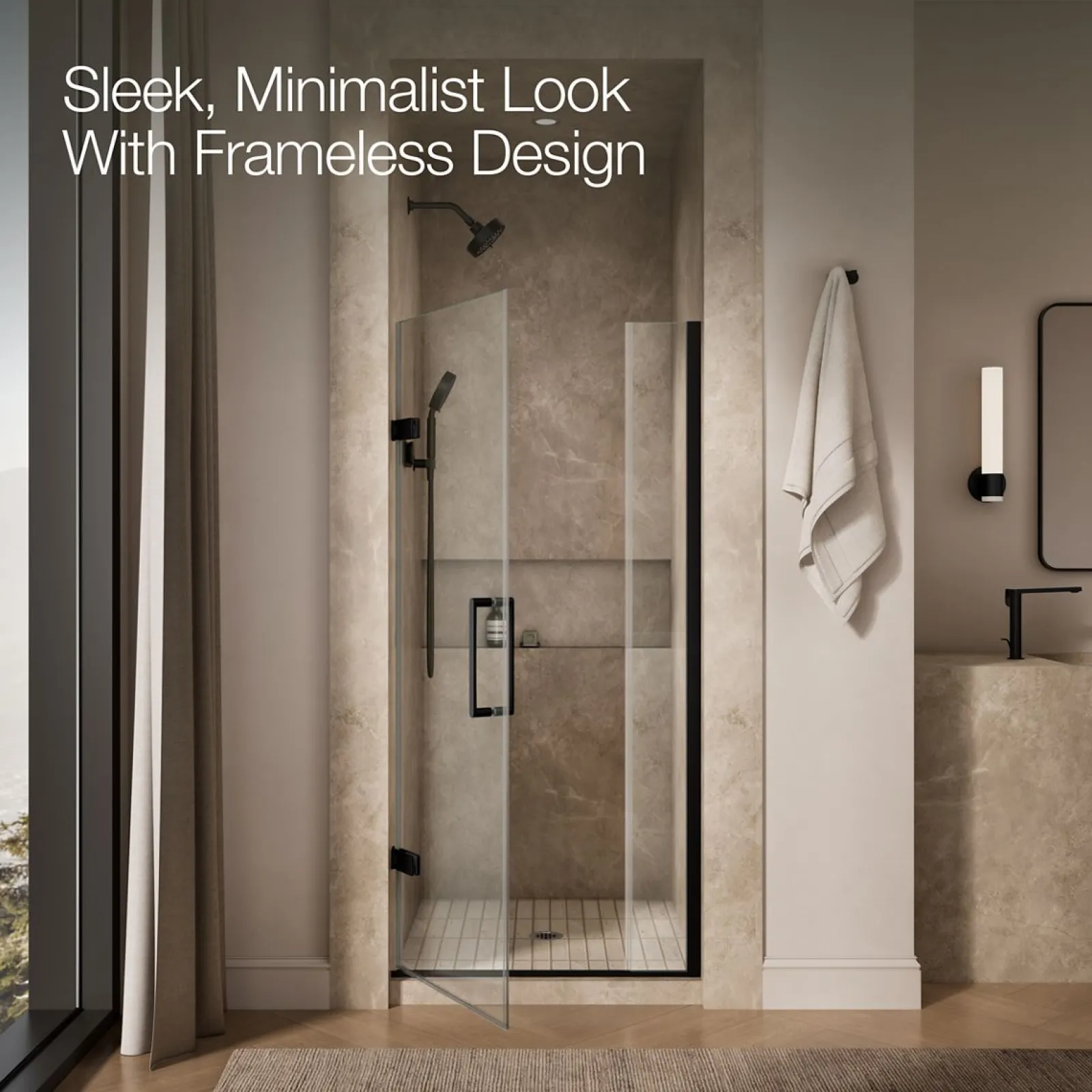 33-5/8"-34-3/8" W x 71-9/16" H pivot shower door with 3/8"-thick Crystal Clear glass^Kohler Clearance