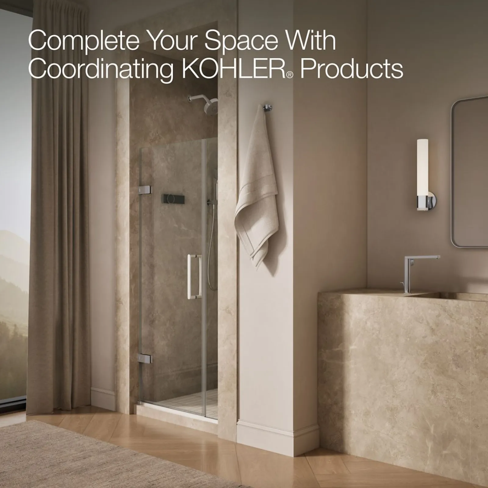 33-5/8"-34-3/8" W x 71-9/16" H pivot shower door with 3/8"-thick Crystal Clear glass^Kohler Clearance