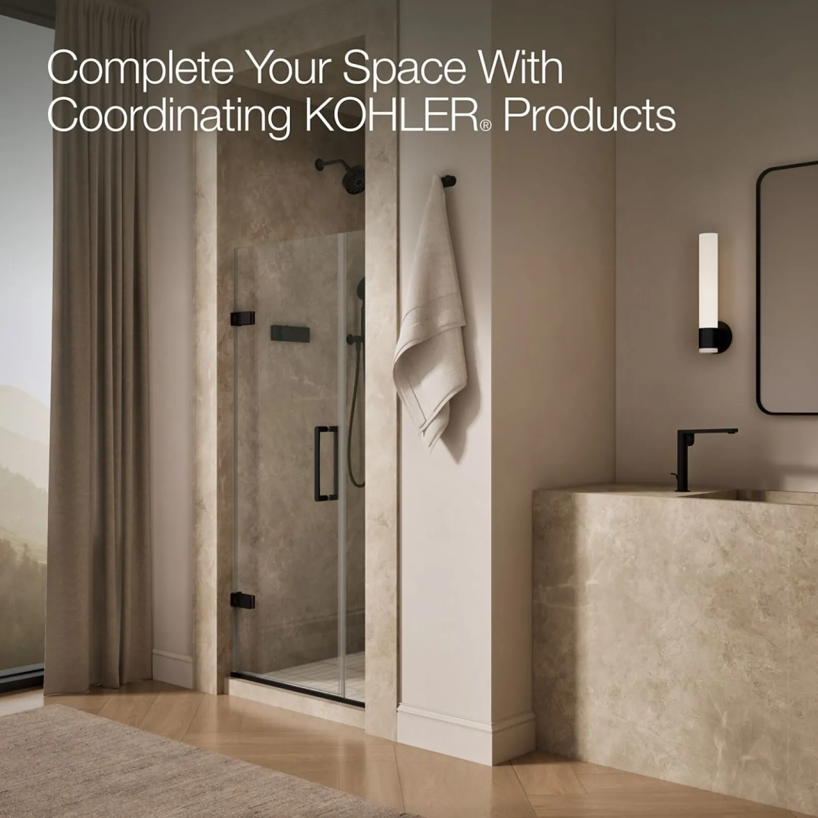 33-5/8"-34-3/8" W x 71-9/16" H pivot shower door with 3/8"-thick Crystal Clear glass^Kohler Clearance