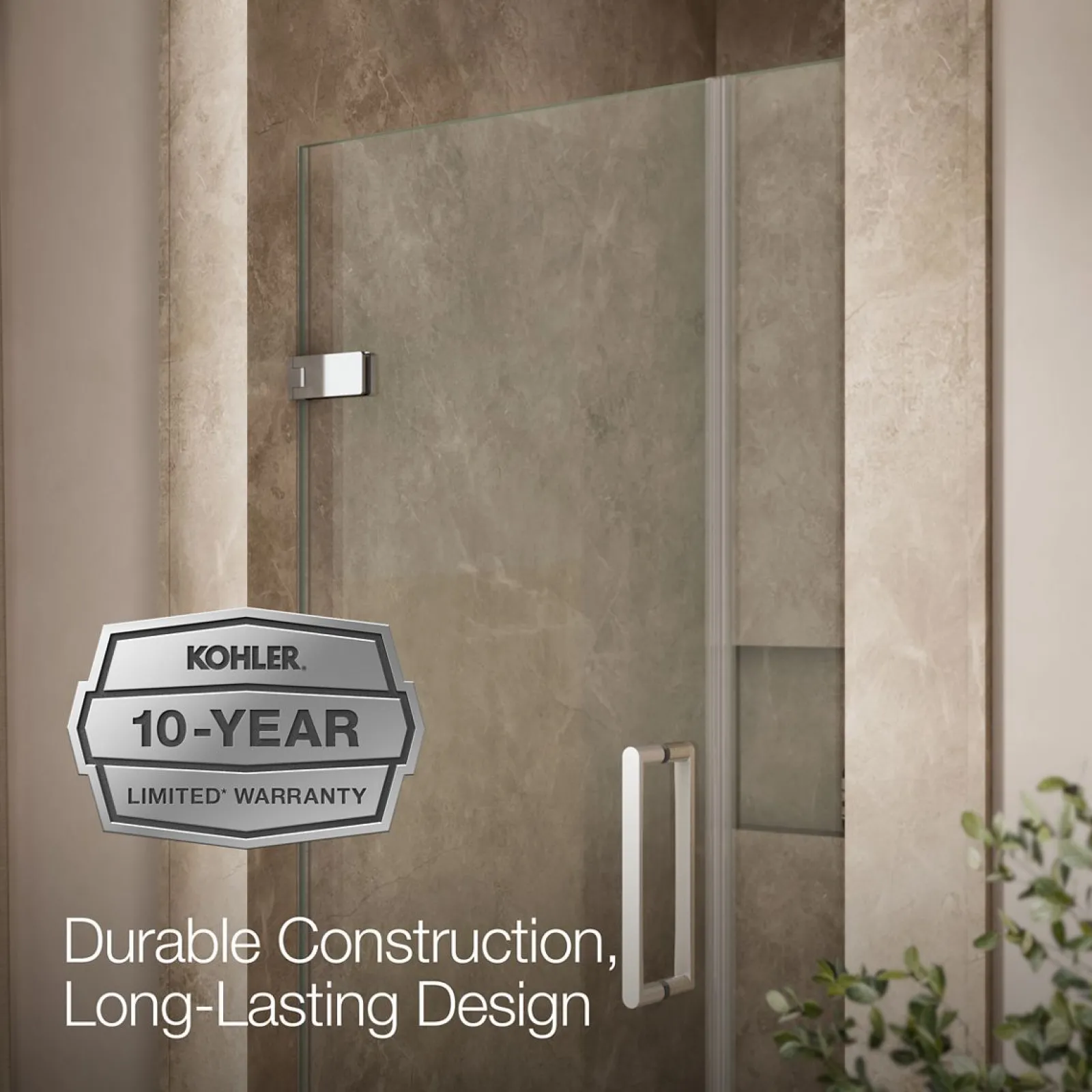33-5/8"-34-3/8" W x 71-9/16" H pivot shower door with 3/8"-thick Crystal Clear glass^Kohler Clearance