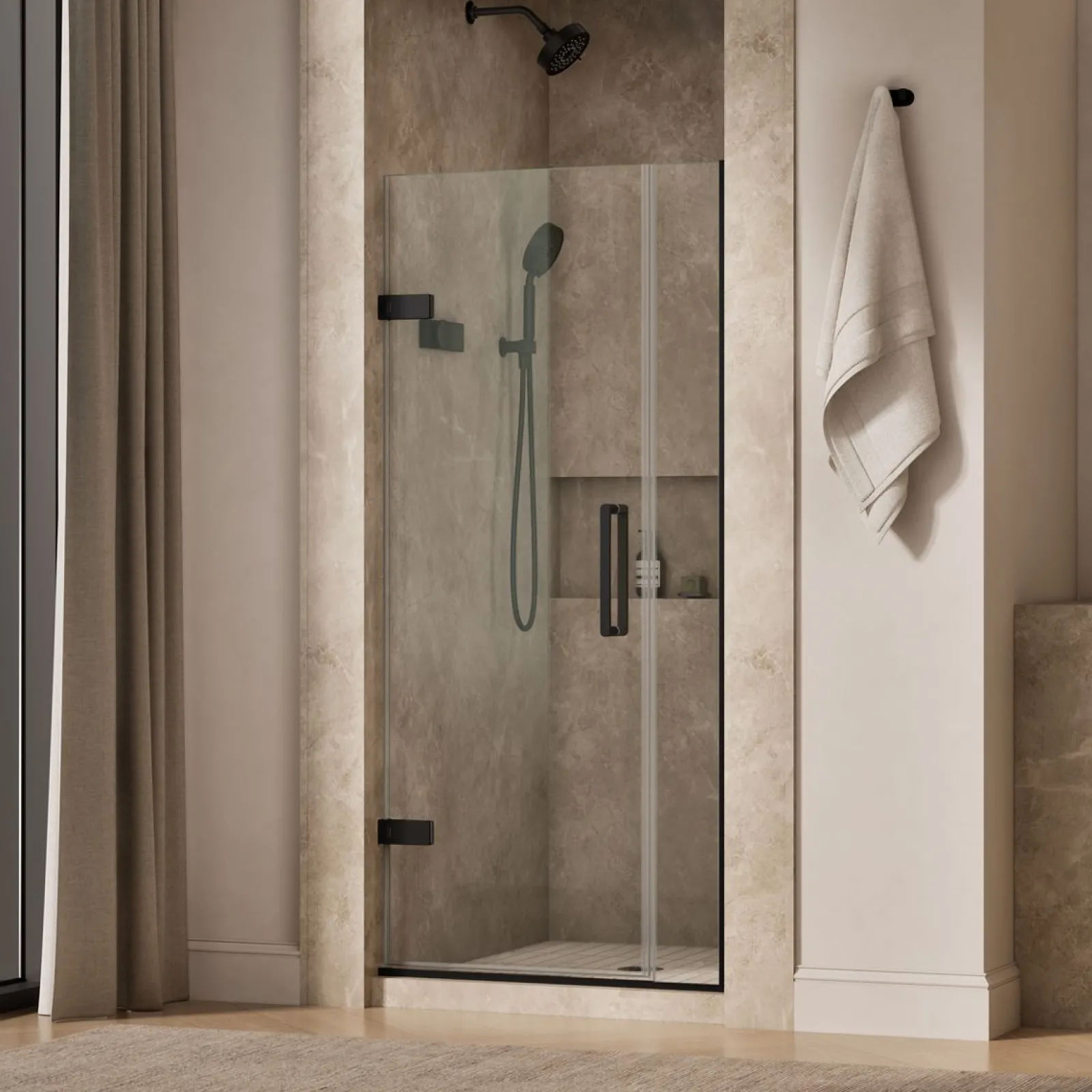 33-5/8"-34-3/8" W x 71-9/16" H pivot shower door with 3/8"-thick Crystal Clear glass^Kohler Clearance