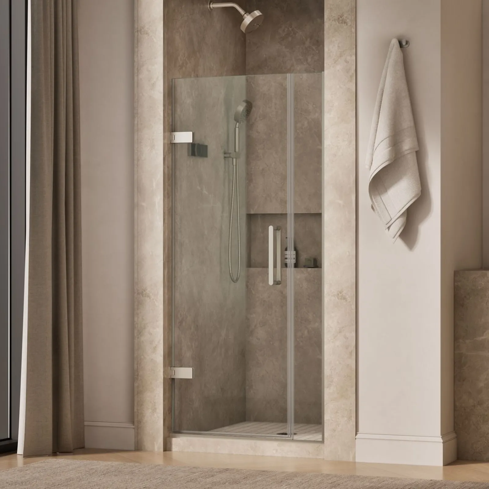 33-5/8"-34-3/8" W x 71-9/16" H pivot shower door with 3/8"-thick Crystal Clear glass^Kohler Clearance