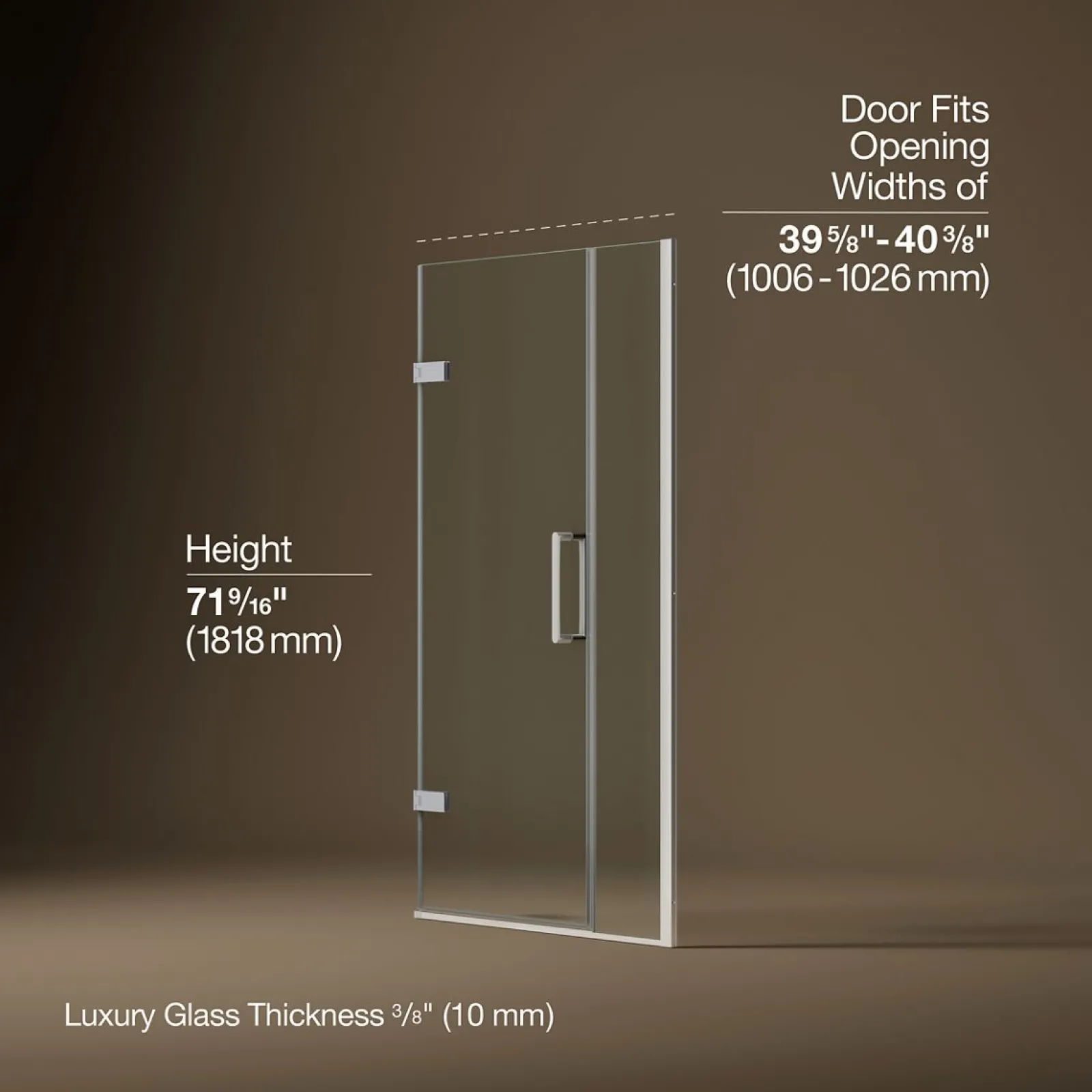 39-5/8"-40-3/8" W x 71-9/16" H pivot shower door with 3/8"-thick Crystal Clear glass^Kohler Sale