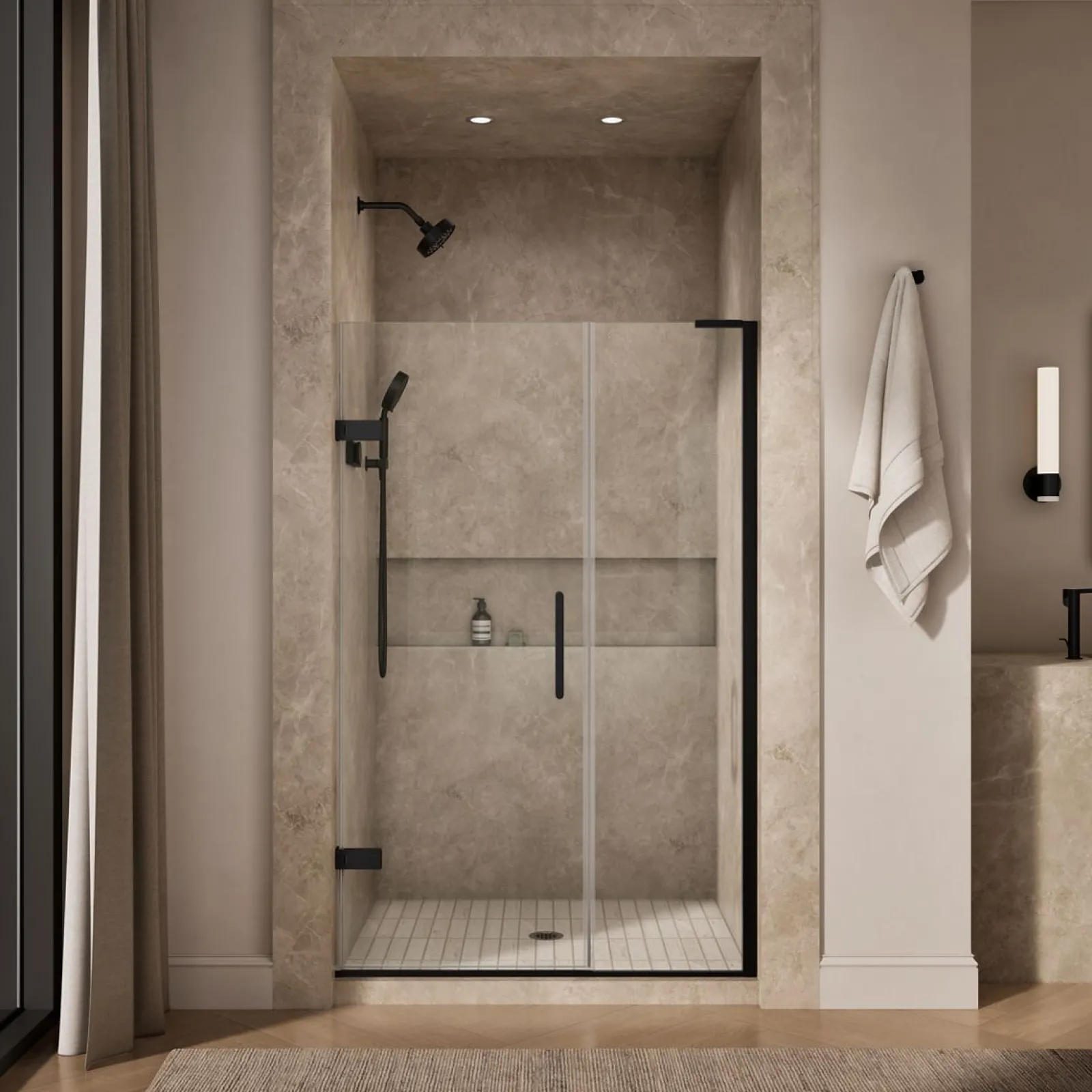 45-1/4"-46" W x 71-3/4" H pivot shower door with 3/8"-thick Crystal Clear glass^Kohler New