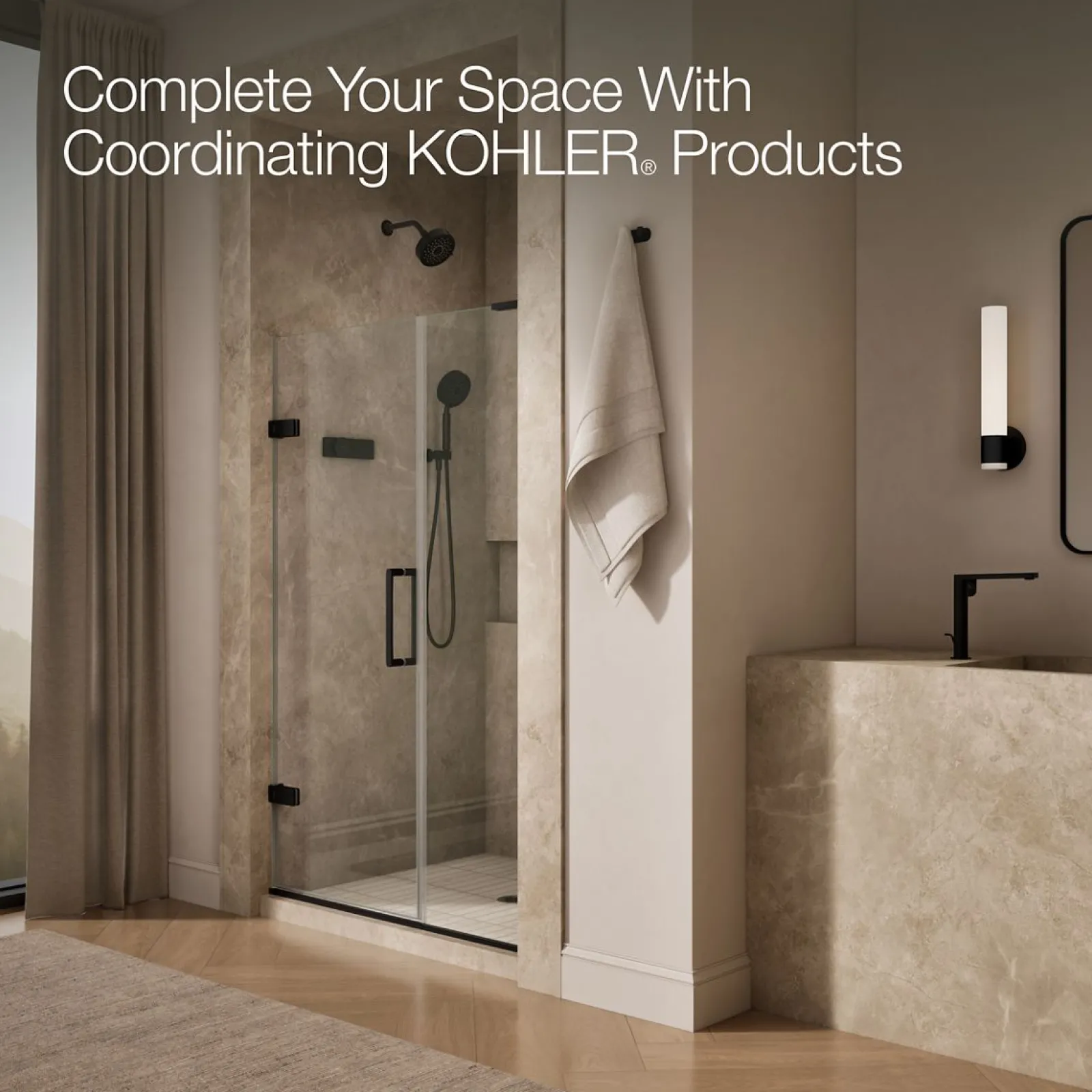 45-1/4"-46" W x 71-3/4" H pivot shower door with 3/8"-thick Crystal Clear glass^Kohler New
