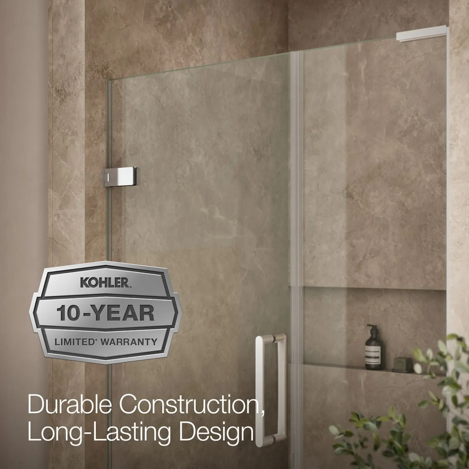 45-1/4"-46" W x 71-3/4" H pivot shower door with 3/8"-thick Crystal Clear glass^Kohler New