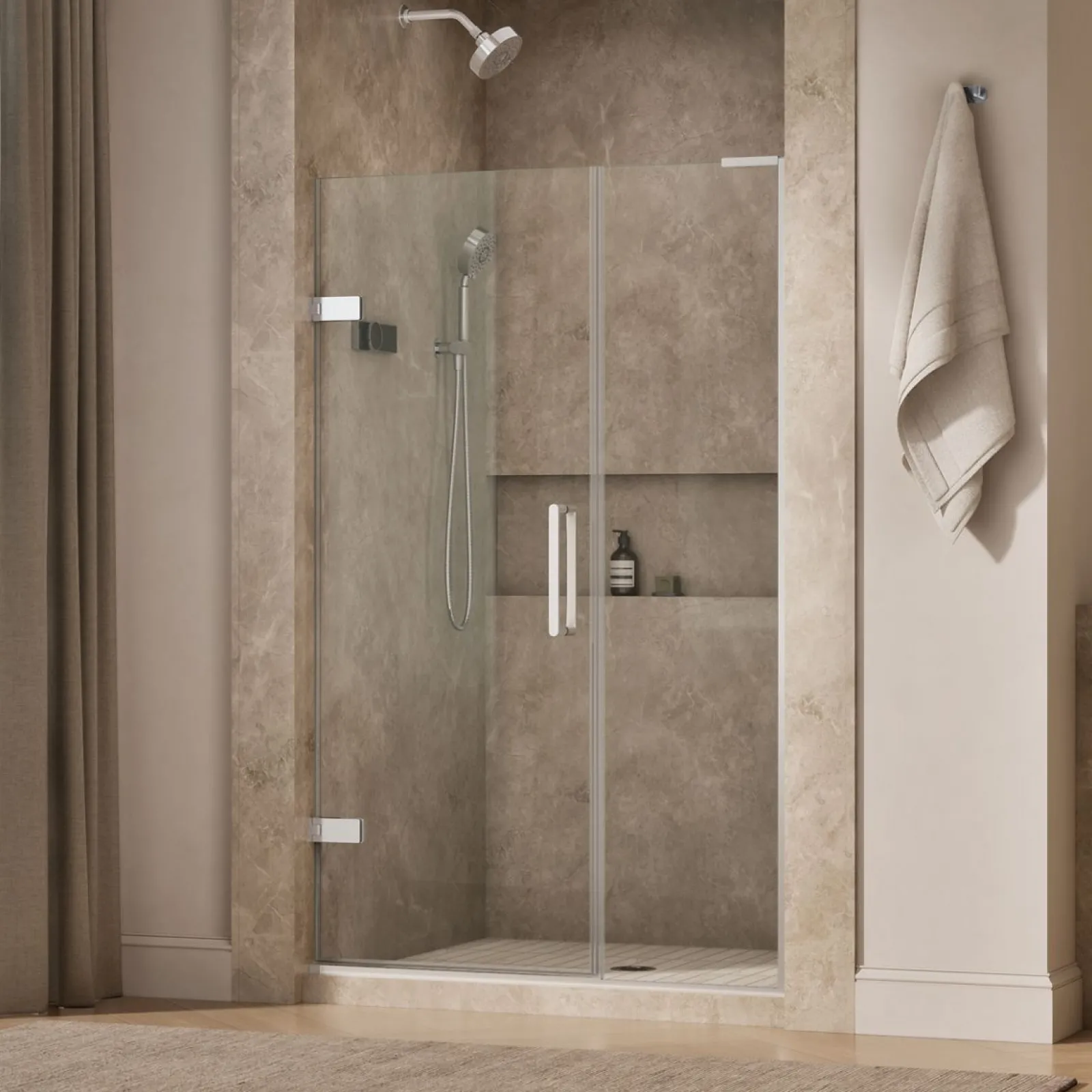 45-1/4"-46" W x 71-3/4" H pivot shower door with 3/8"-thick Crystal Clear glass^Kohler New
