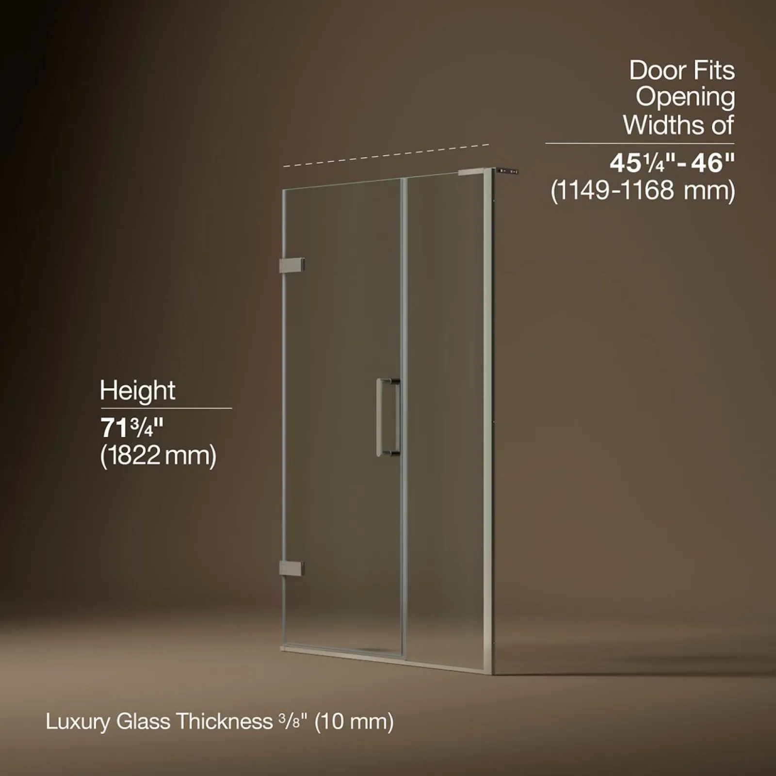45-1/4"-46" W x 71-3/4" H pivot shower door with 3/8"-thick Crystal Clear glass^Kohler New