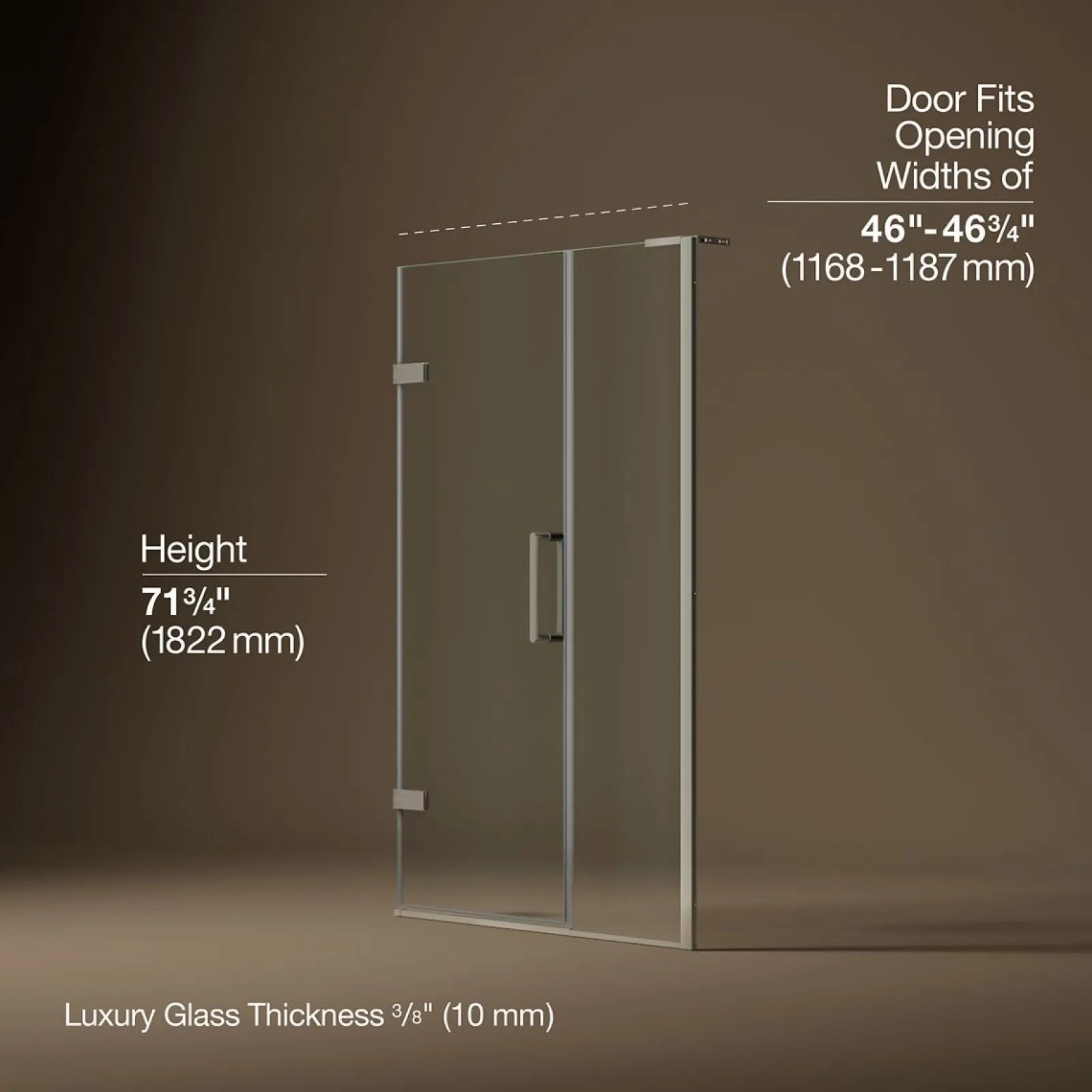 46"-46-3/4" W x 71-3/4" H pivot shower door with 3/8"-thick Crystal Clear glass^Kohler Online