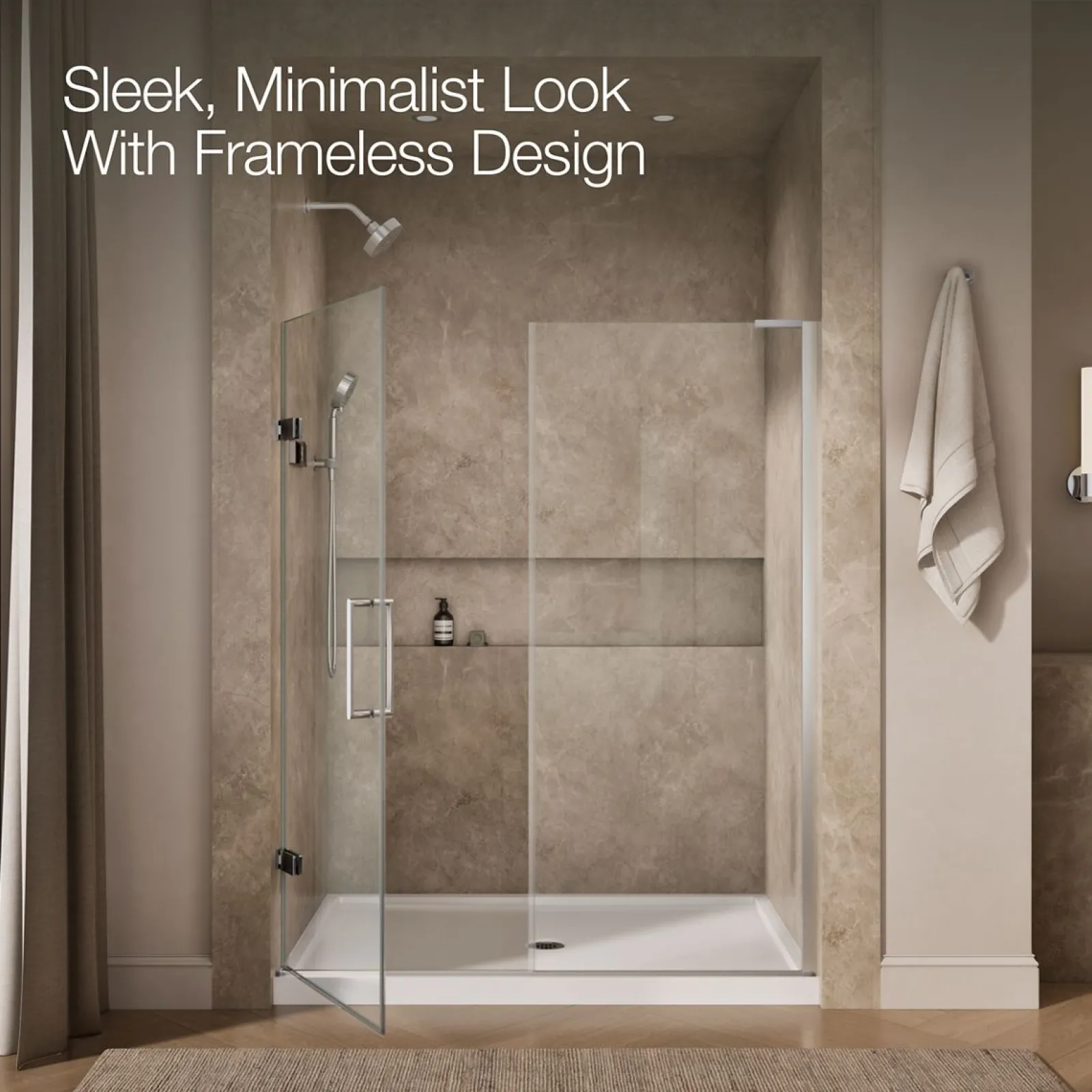 57-1/4"-58" W x 71-3/4" H pivot shower door with 3/8"-thick Crystal Clear glass^Kohler Hot