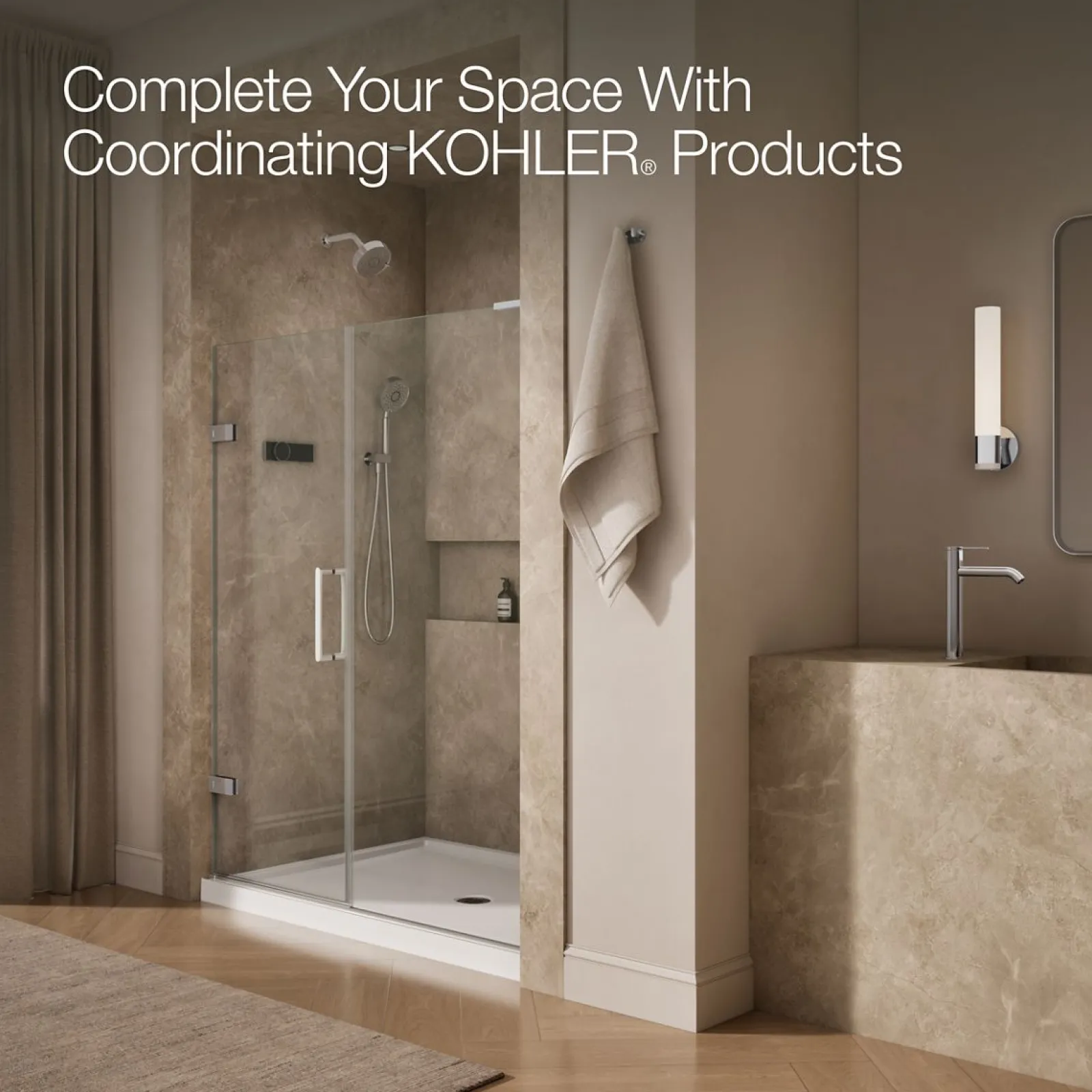 57-1/4"-58" W x 71-3/4" H pivot shower door with 3/8"-thick Crystal Clear glass^Kohler Hot