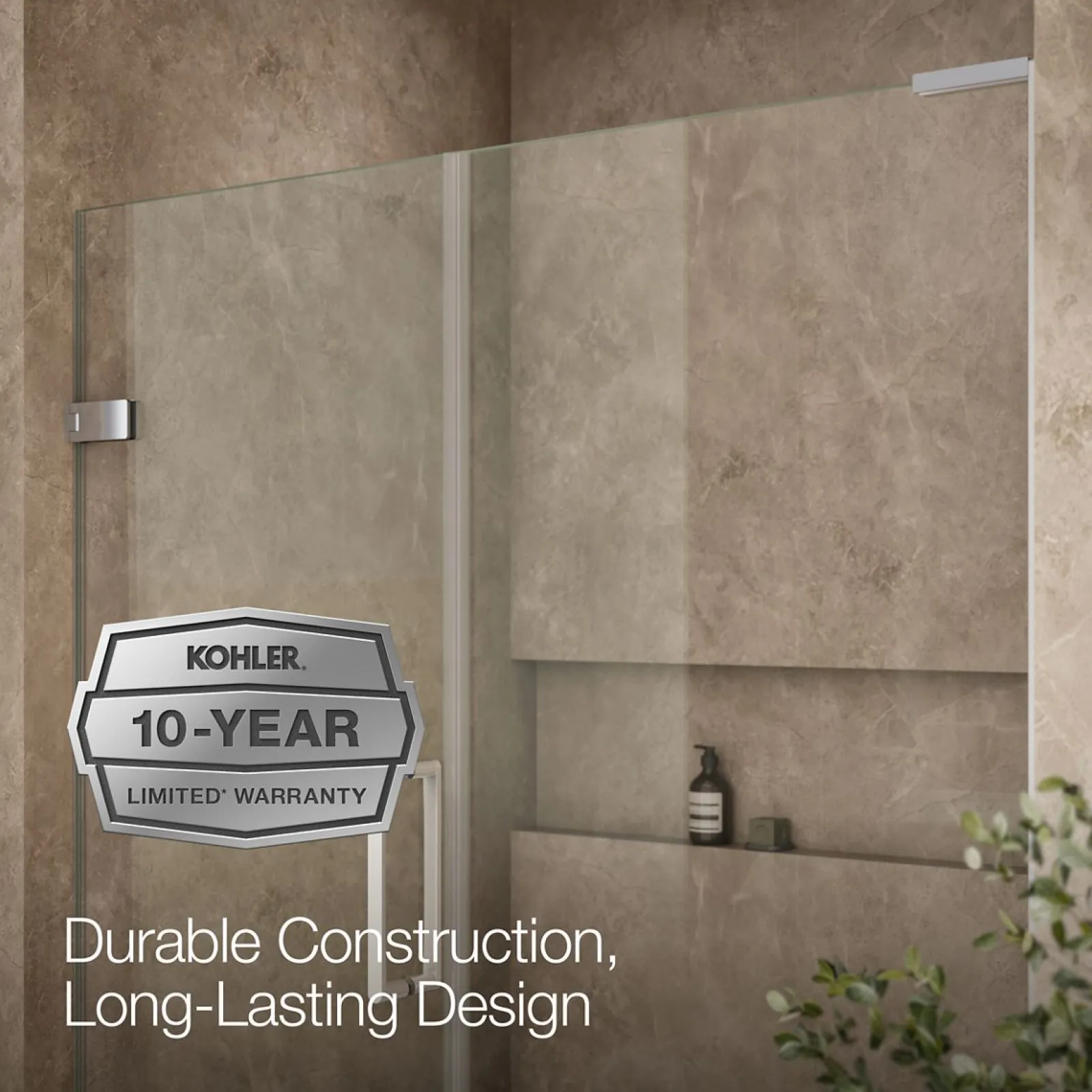 57-1/4"-58" W x 71-3/4" H pivot shower door with 3/8"-thick Crystal Clear glass^Kohler Hot