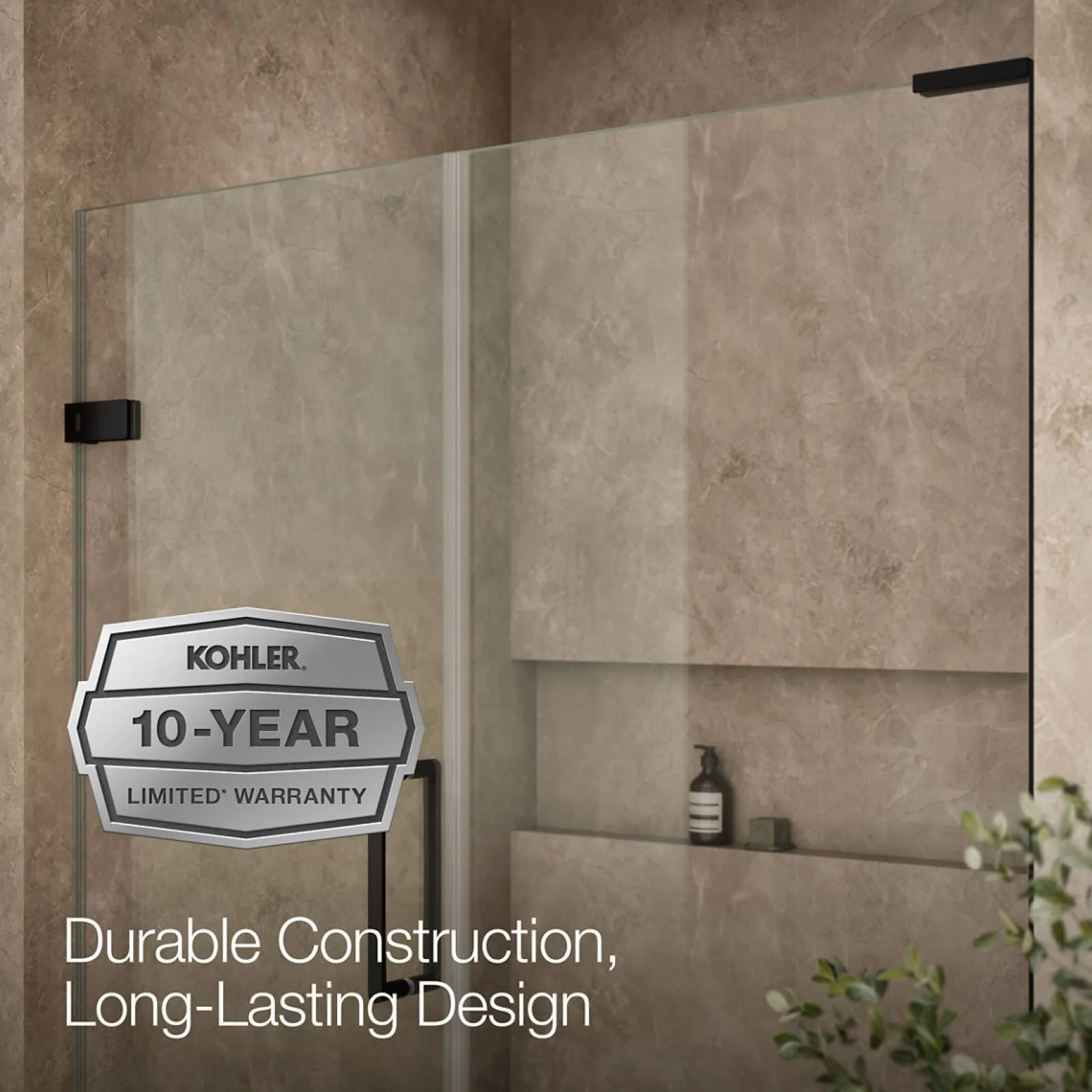 57-1/4"-58" W x 71-3/4" H pivot shower door with 3/8"-thick Crystal Clear glass^Kohler Hot