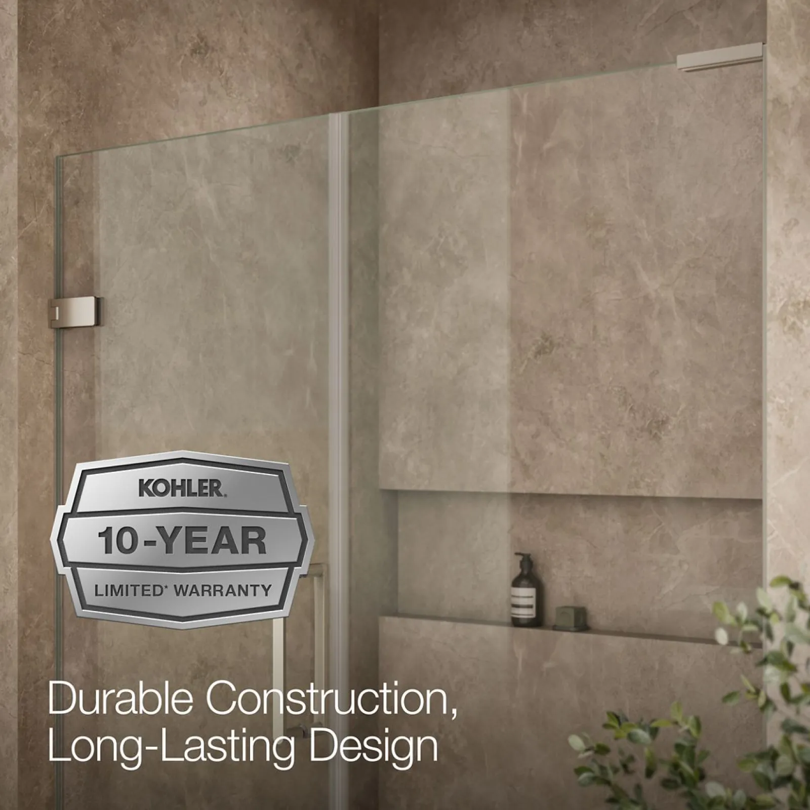 57-1/4"-58" W x 71-3/4" H pivot shower door with 3/8"-thick Crystal Clear glass^Kohler Hot