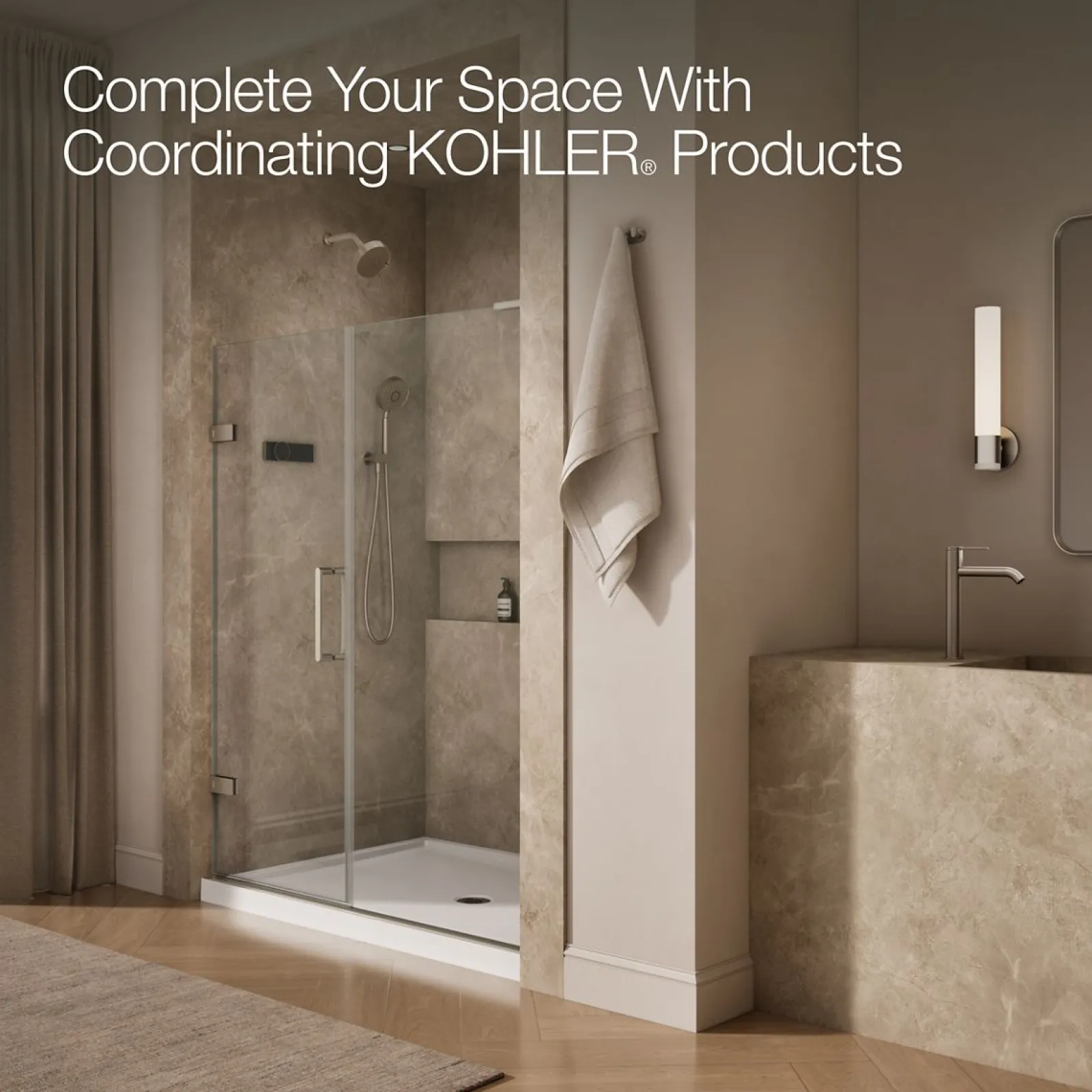 58"-58-3/4" W x 71-3/4" H pivot shower door with 3/8"-thick Crystal Clear glass^Kohler Discount