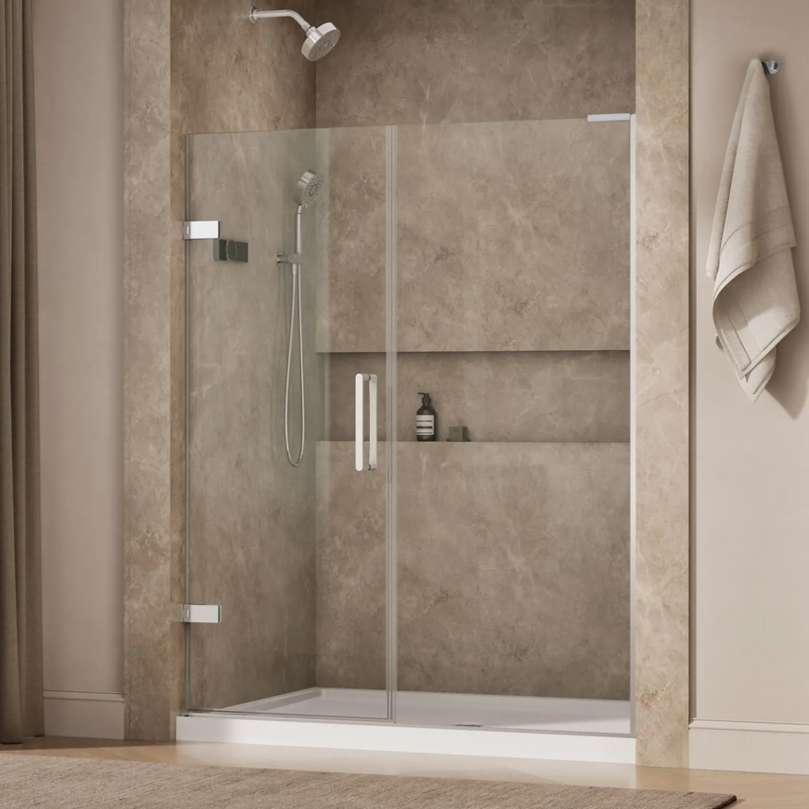 58"-58-3/4" W x 71-3/4" H pivot shower door with 3/8"-thick Crystal Clear glass^Kohler Discount