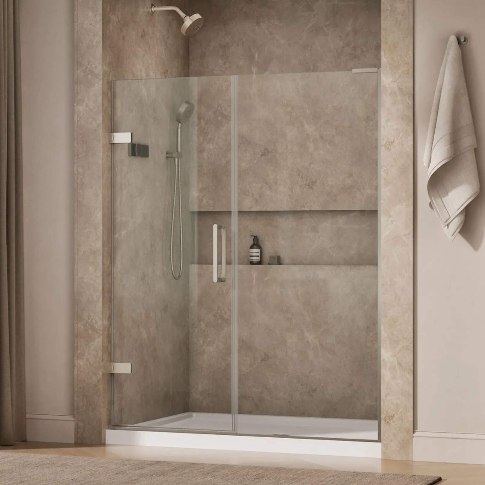 58"-58-3/4" W x 71-3/4" H pivot shower door with 3/8"-thick Crystal Clear glass^Kohler Discount