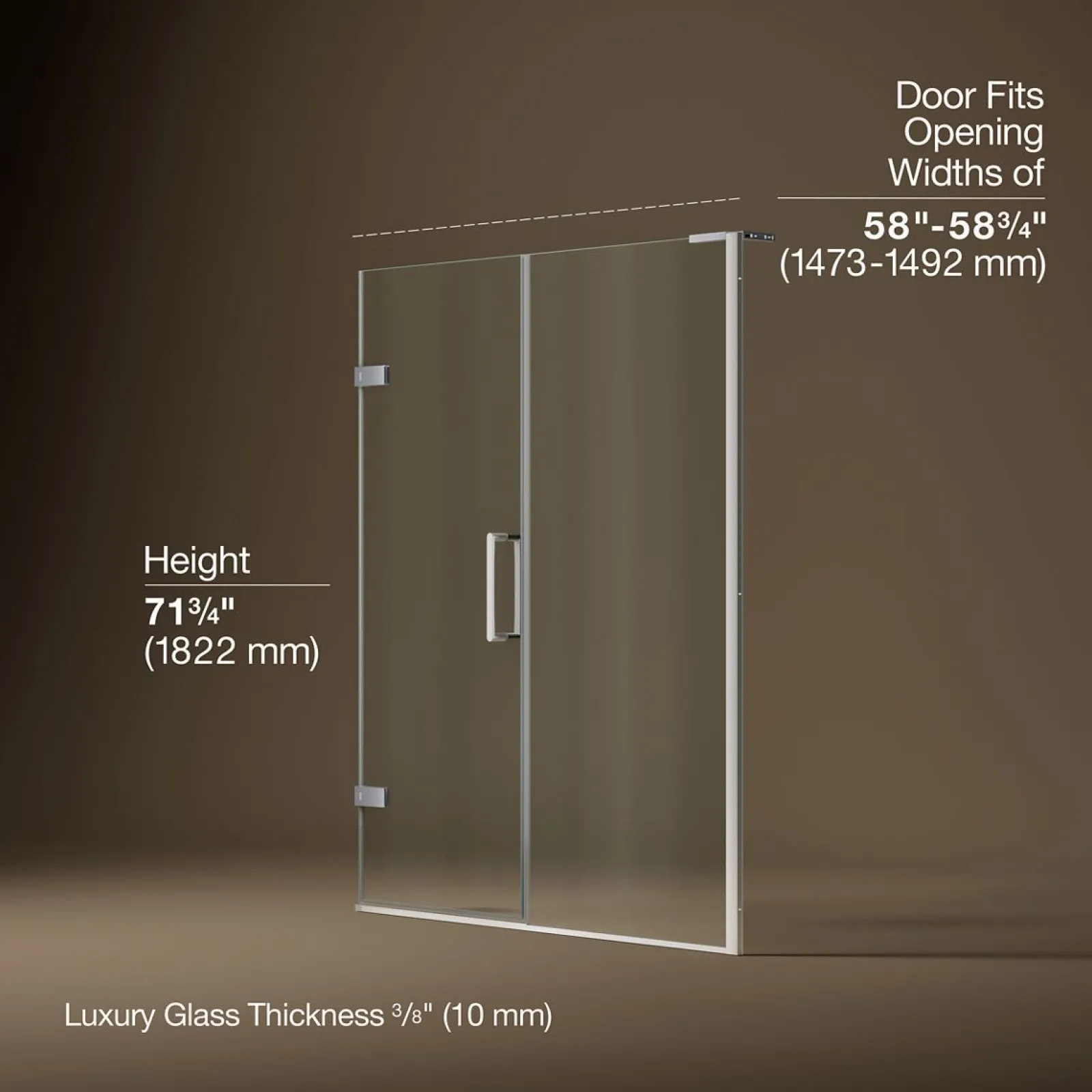 58"-58-3/4" W x 71-3/4" H pivot shower door with 3/8"-thick Crystal Clear glass^Kohler Discount
