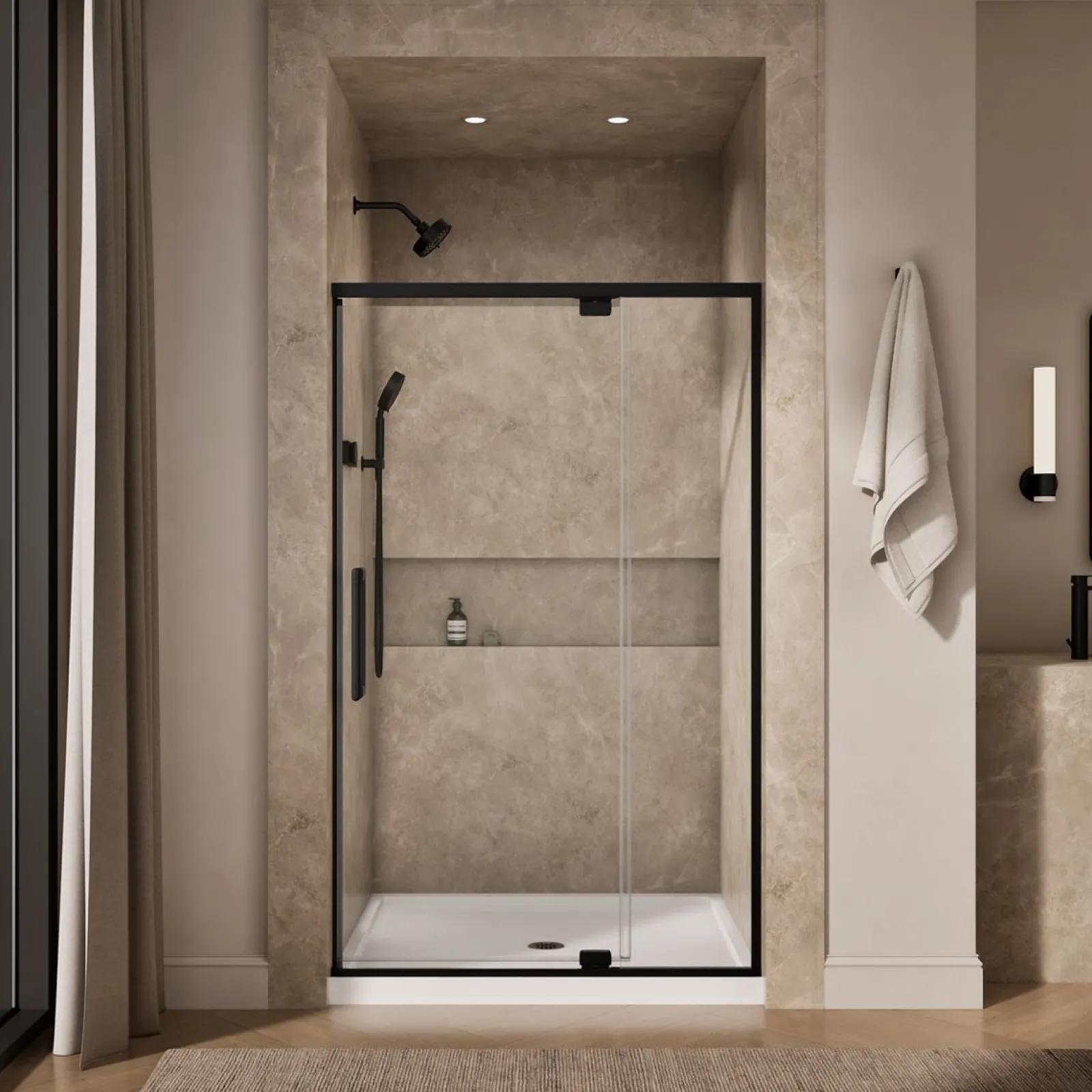 42"-48" W x 76" H pivot shower door with 5/16"-thick Crystal Clear glass^Kohler Best