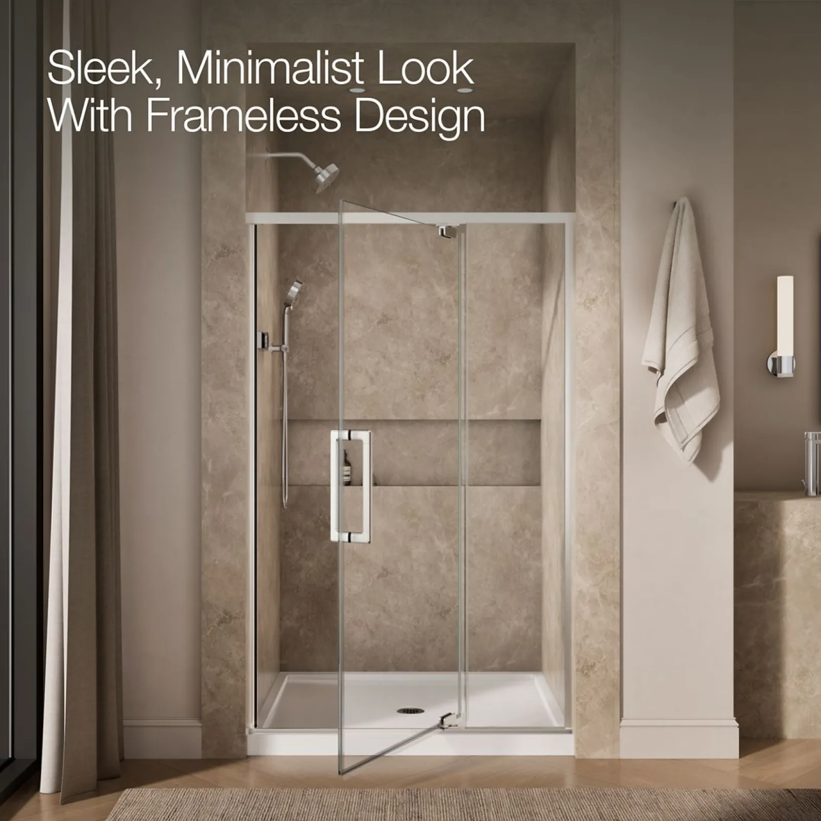 42"-48" W x 76" H pivot shower door with 5/16"-thick Crystal Clear glass^Kohler Best