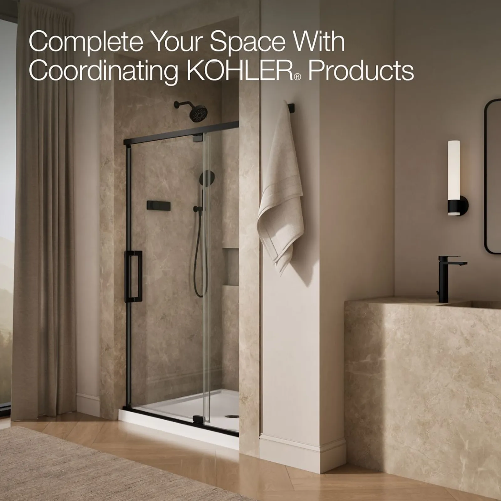 42"-48" W x 76" H pivot shower door with 5/16"-thick Crystal Clear glass^Kohler Best