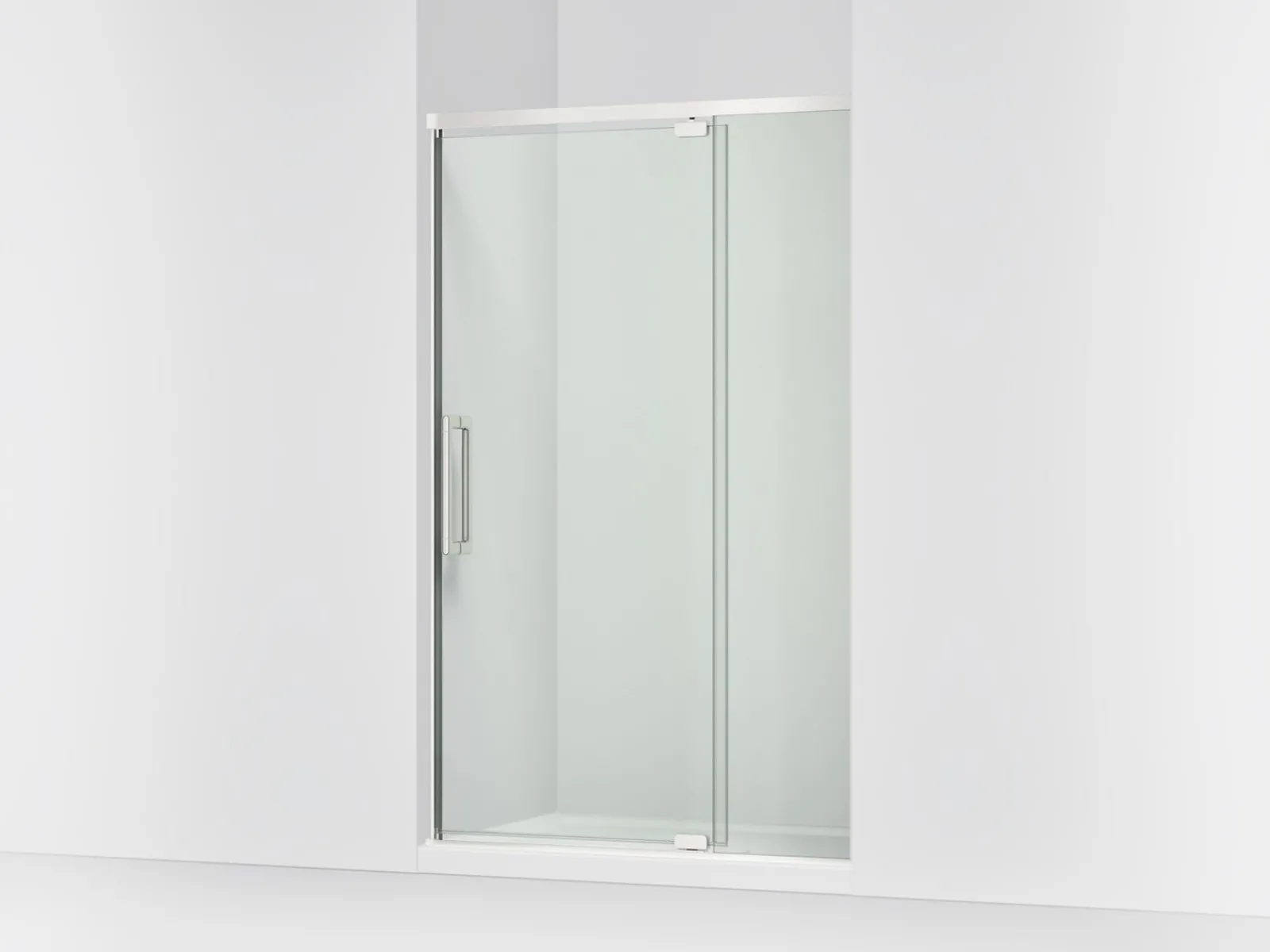 42"-48" W x 76" H pivot shower door with 5/16"-thick Crystal Clear glass^Kohler New