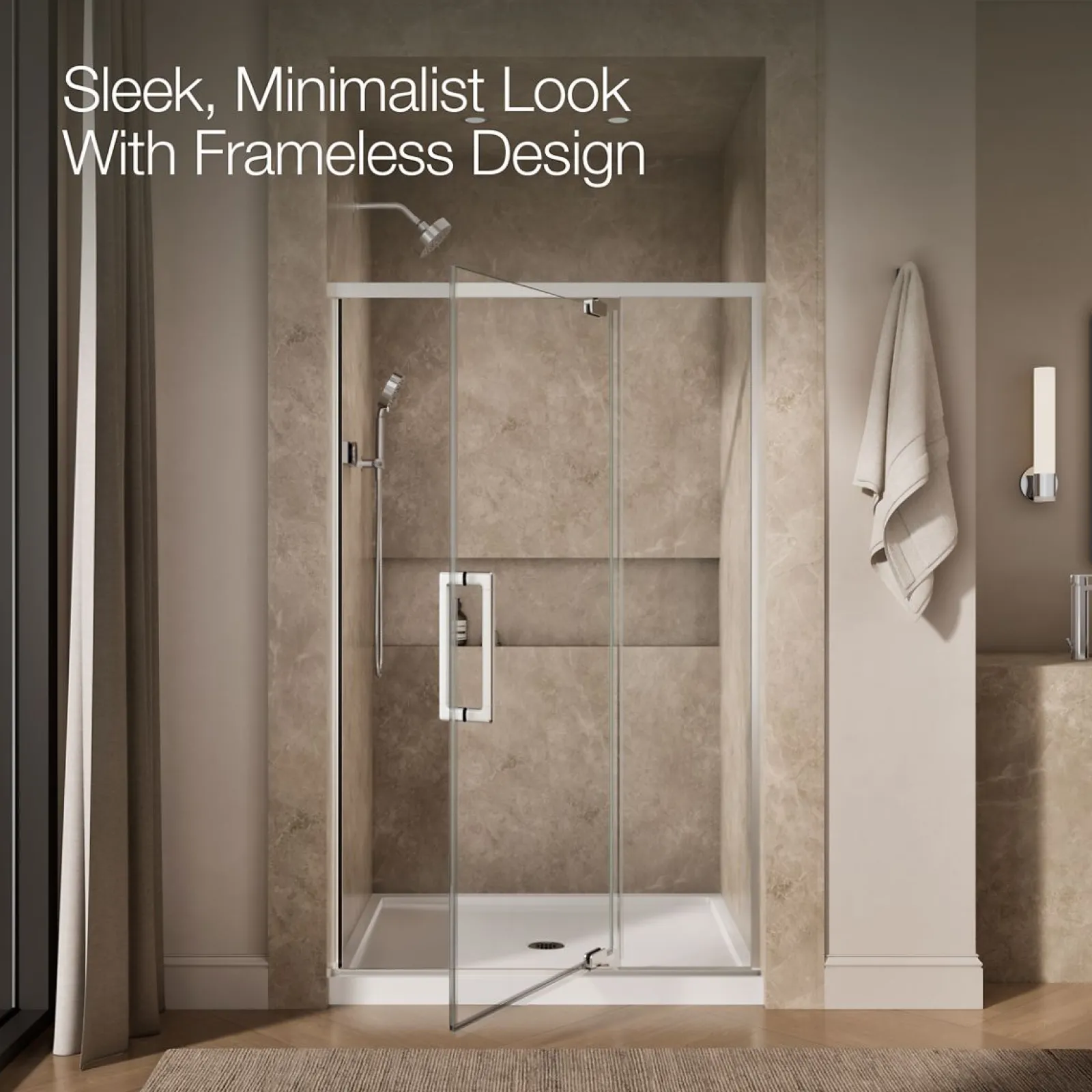 42"-48" W x 76" H pivot shower door with 5/16"-thick Crystal Clear glass^Kohler New