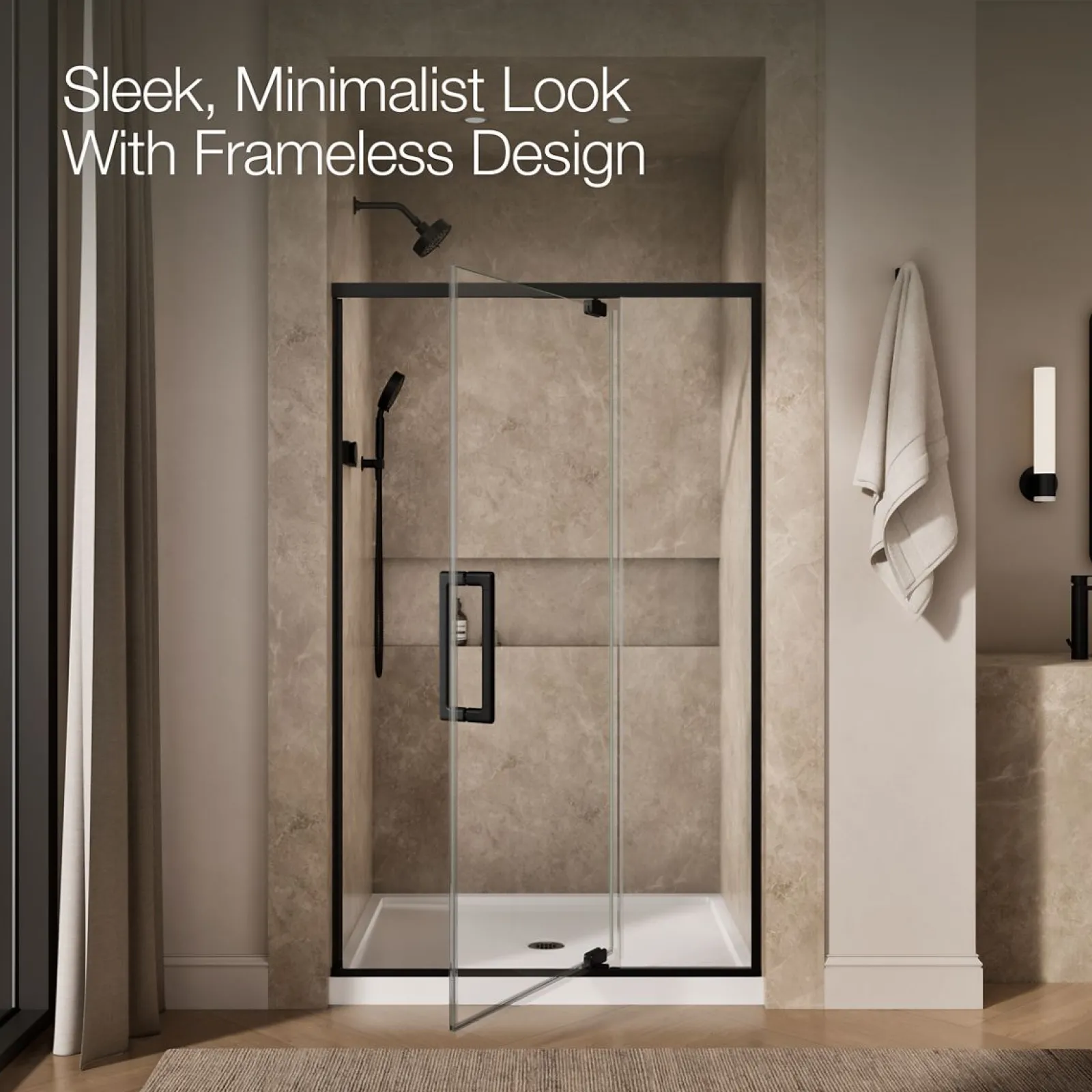 42"-48" W x 76" H pivot shower door with 5/16"-thick Crystal Clear glass^Kohler New