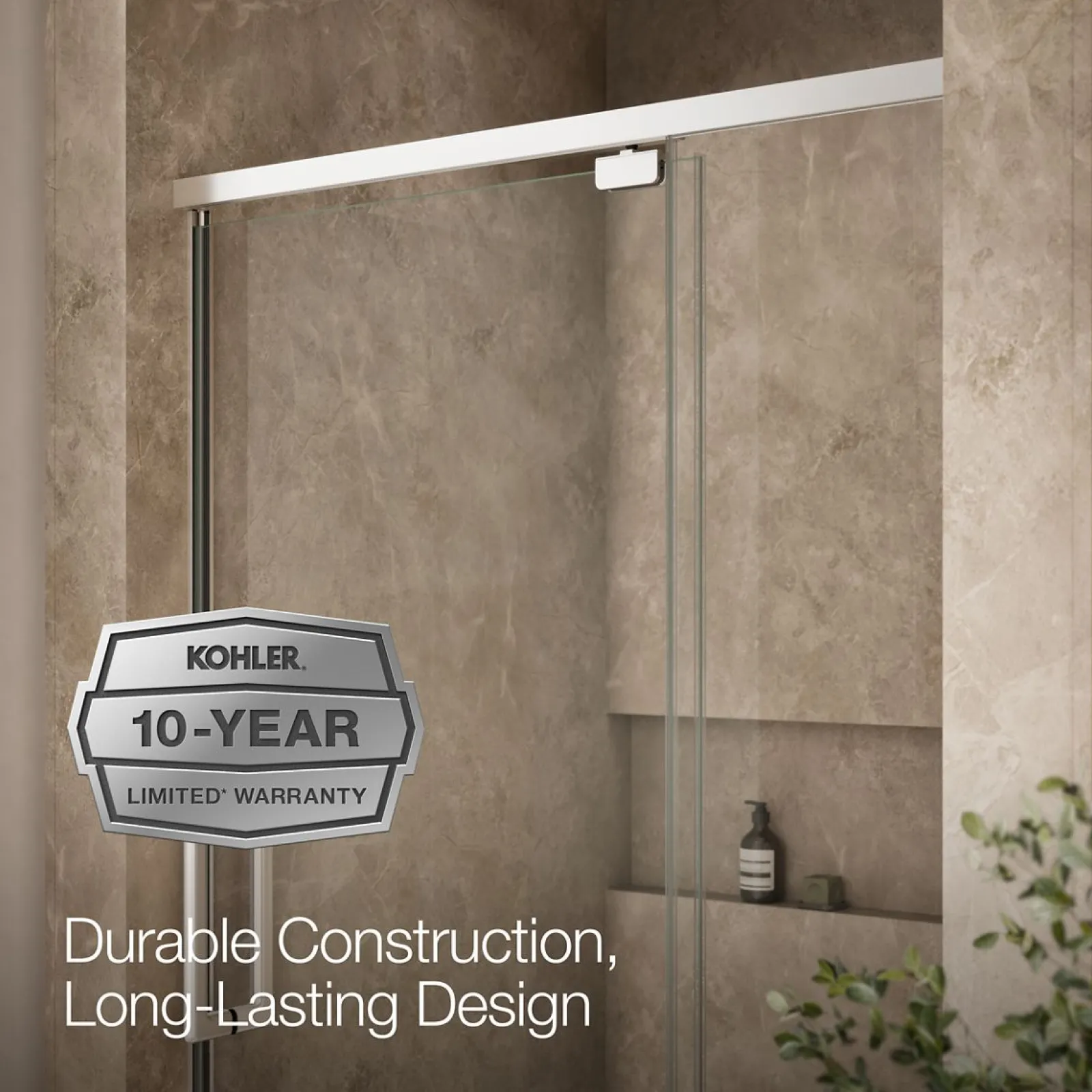 42"-48" W x 76" H pivot shower door with 5/16"-thick Crystal Clear glass^Kohler New