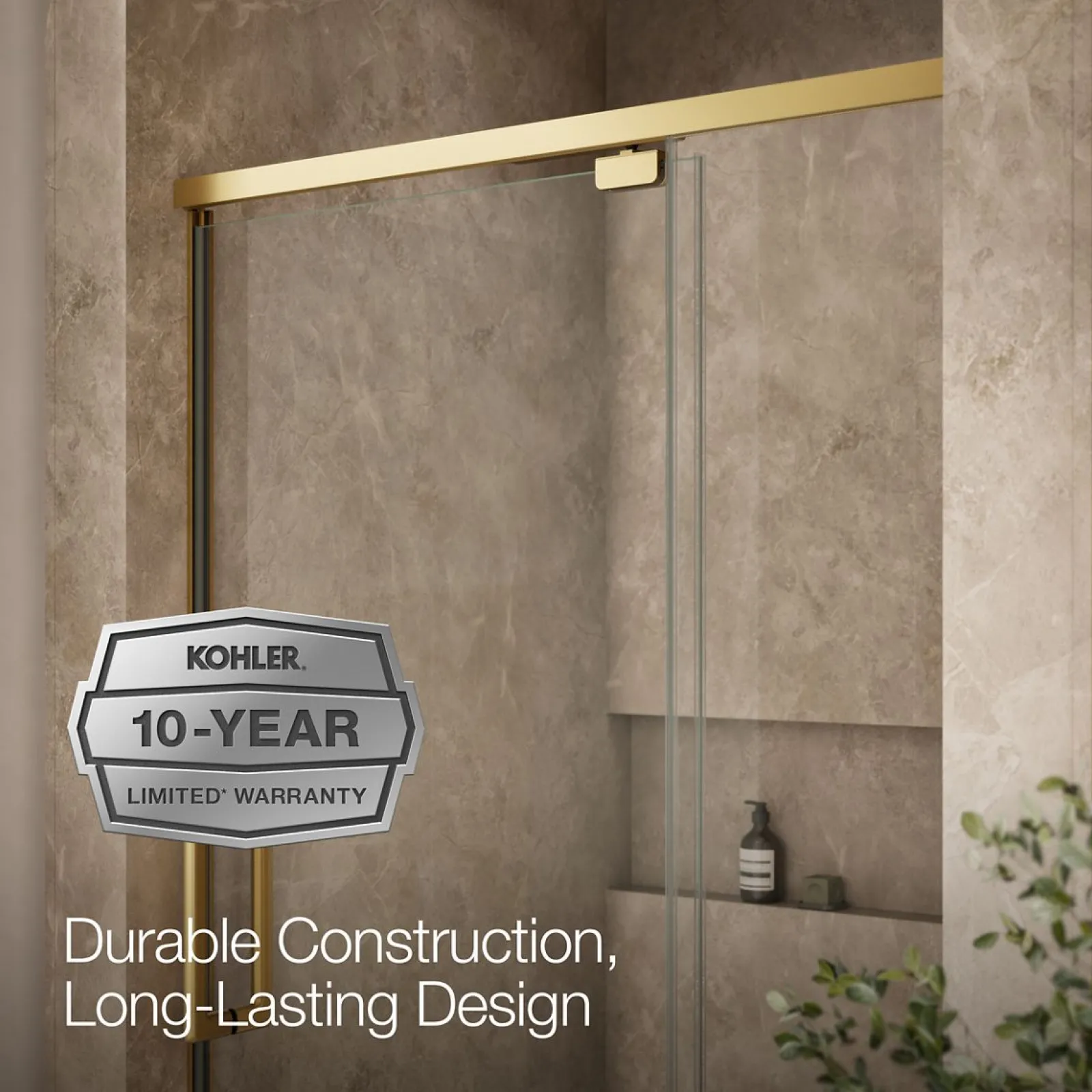 42"-48" W x 76" H pivot shower door with 5/16"-thick Crystal Clear glass^Kohler New