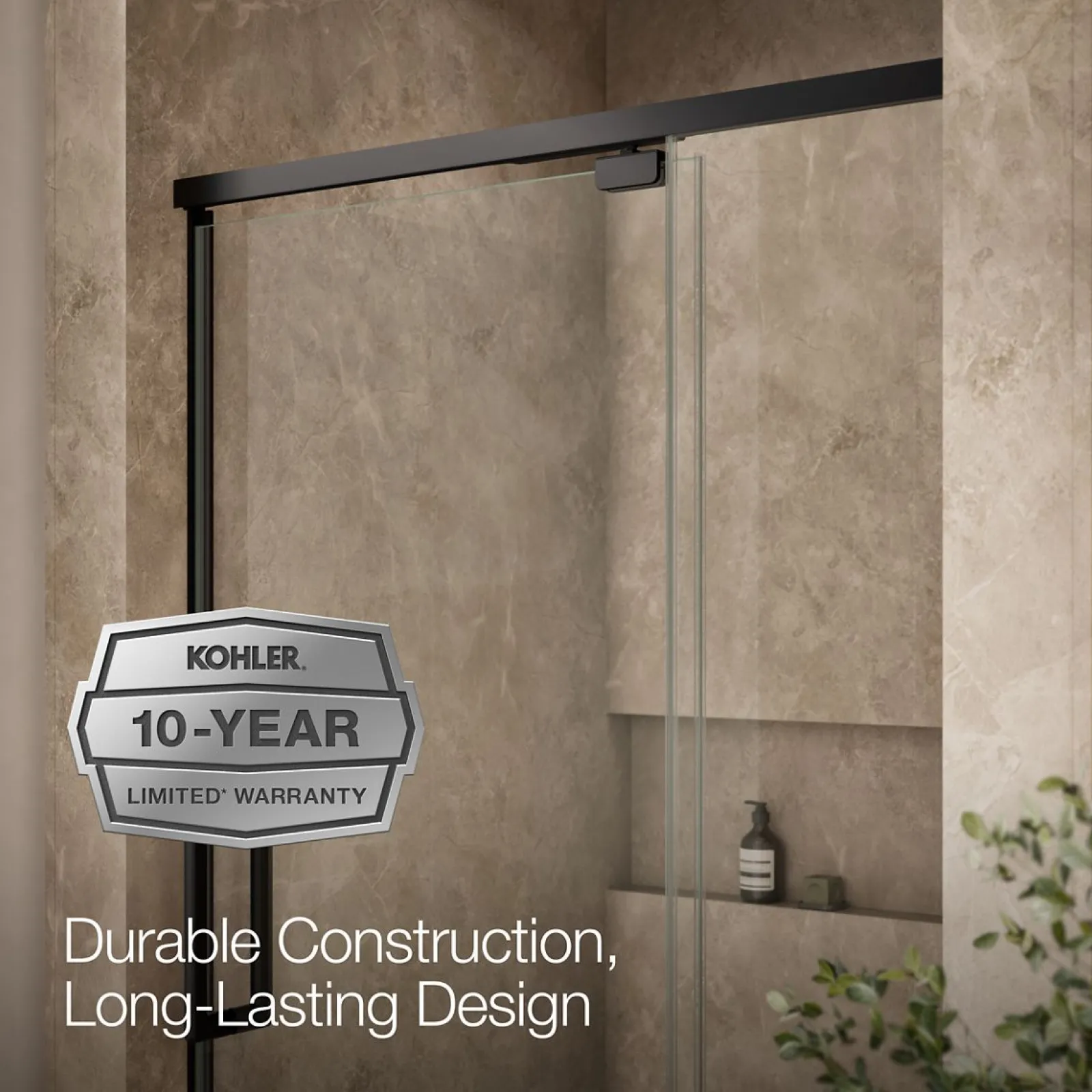 42"-48" W x 76" H pivot shower door with 5/16"-thick Crystal Clear glass^Kohler New