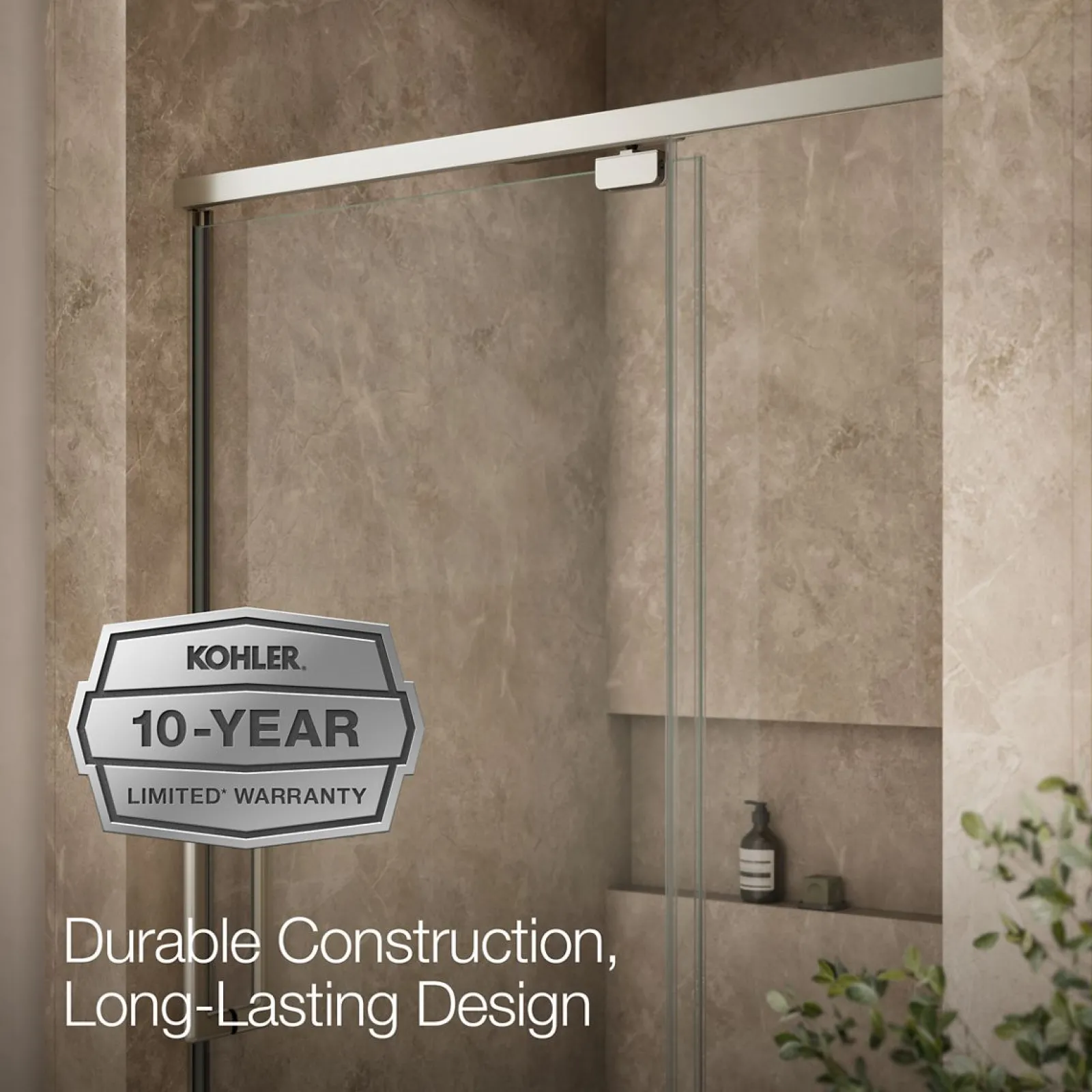 42"-48" W x 76" H pivot shower door with 5/16"-thick Crystal Clear glass^Kohler New