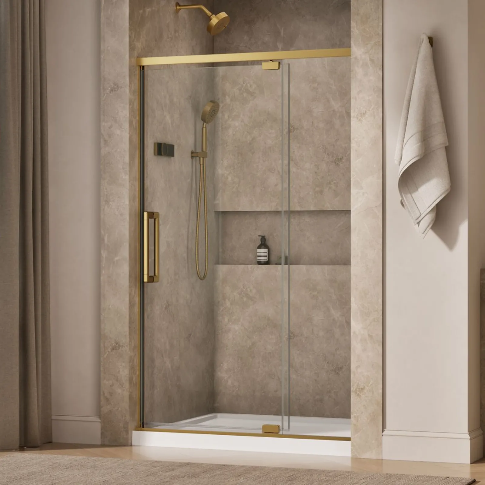 42"-48" W x 76" H pivot shower door with 5/16"-thick Crystal Clear glass^Kohler New
