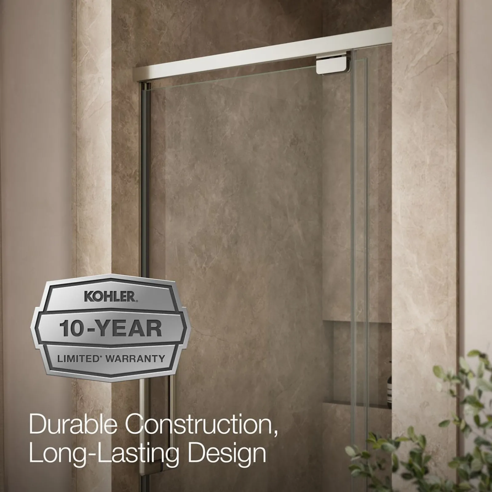 32"-36" W x 76" H pivot shower door with 5/16"-thick Crystal Clear glass^Kohler Clearance