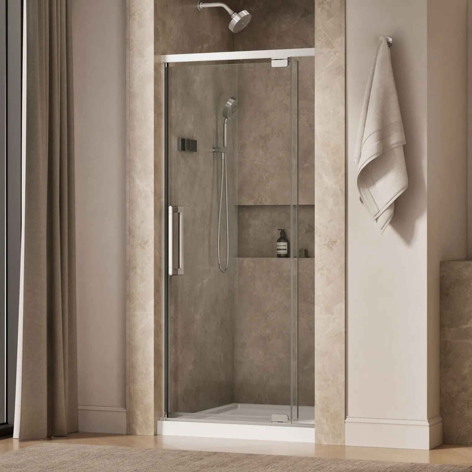 32"-36" W x 76" H pivot shower door with 5/16"-thick Crystal Clear glass^Kohler Clearance