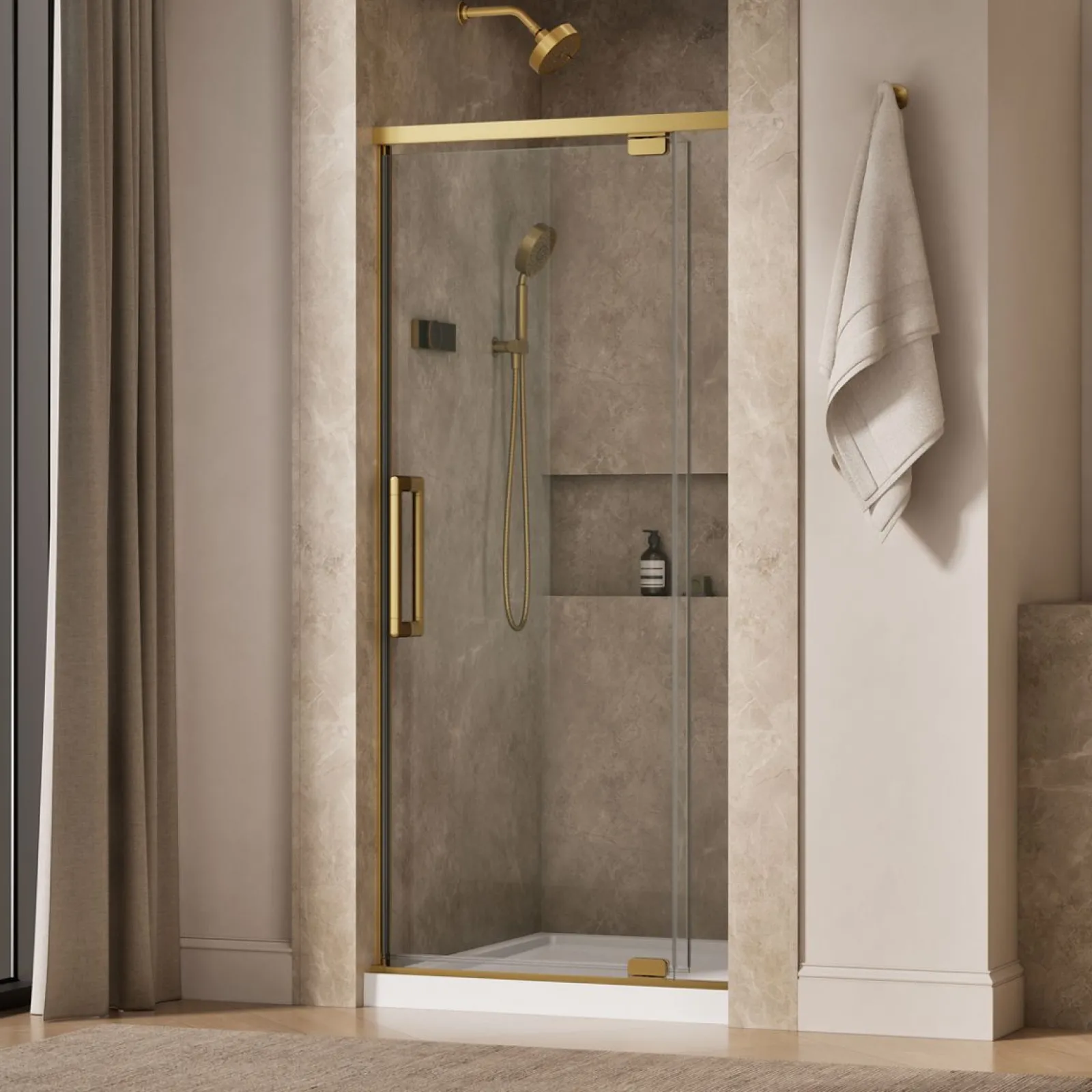 32"-36" W x 76" H pivot shower door with 5/16"-thick Crystal Clear glass^Kohler Clearance