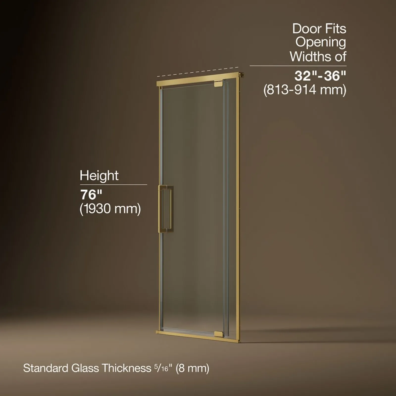 32"-36" W x 76" H pivot shower door with 5/16"-thick Crystal Clear glass^Kohler Clearance