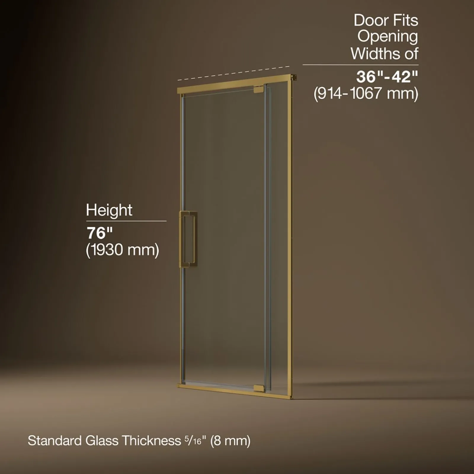 36"-42" W x 76" H pivot shower door with 5/16"-thick Crystal Clear glass^Kohler Outlet