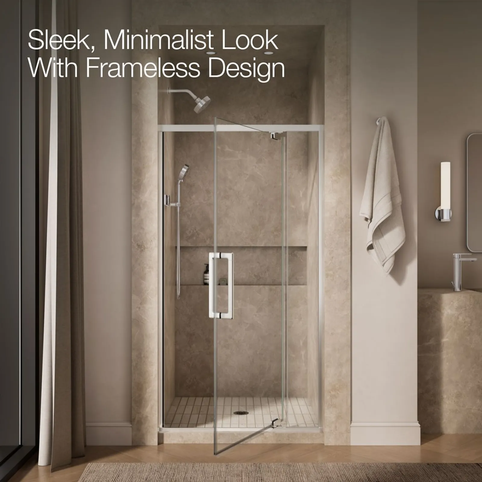 36"-42" W x 76" H pivot shower door with 5/16"-thick Crystal Clear glass^Kohler Outlet
