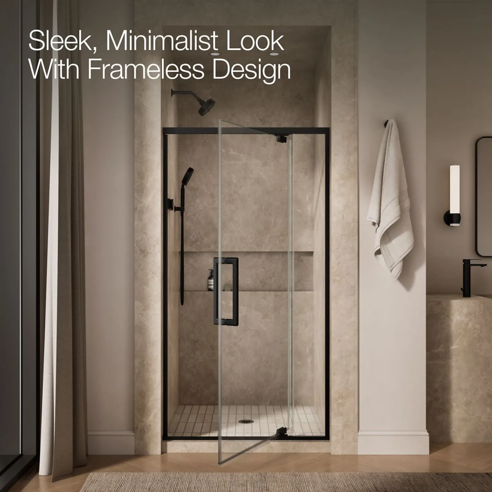 36"-42" W x 76" H pivot shower door with 5/16"-thick Crystal Clear glass^Kohler Outlet