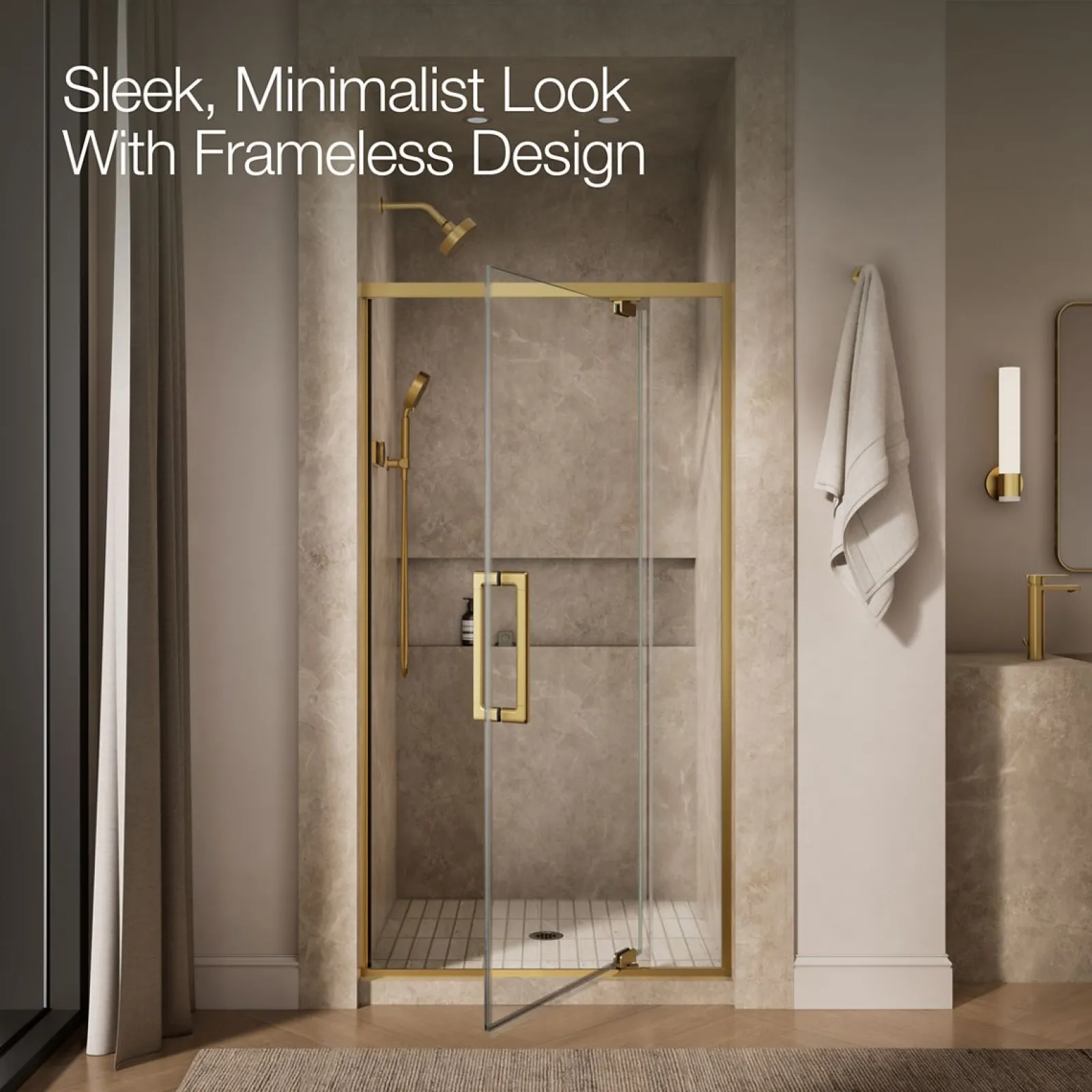 36"-42" W x 76" H pivot shower door with 5/16"-thick Crystal Clear glass^Kohler Outlet