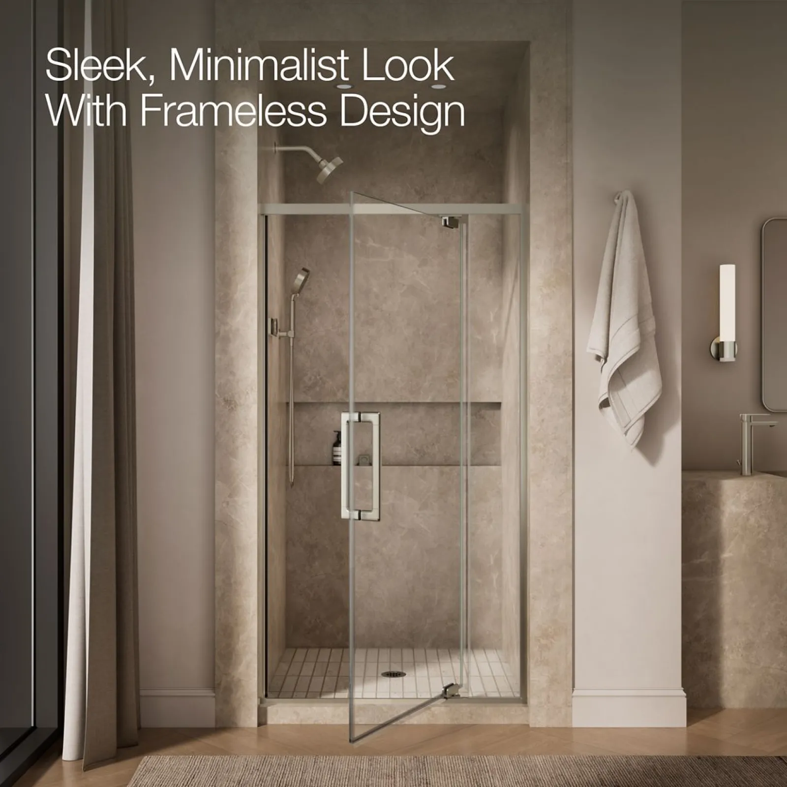 36"-42" W x 76" H pivot shower door with 5/16"-thick Crystal Clear glass^Kohler Outlet