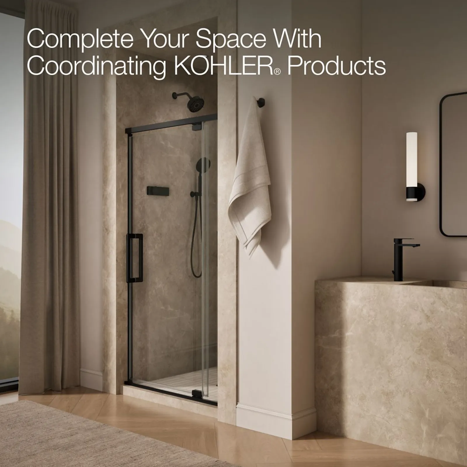 36"-42" W x 76" H pivot shower door with 5/16"-thick Crystal Clear glass^Kohler Outlet