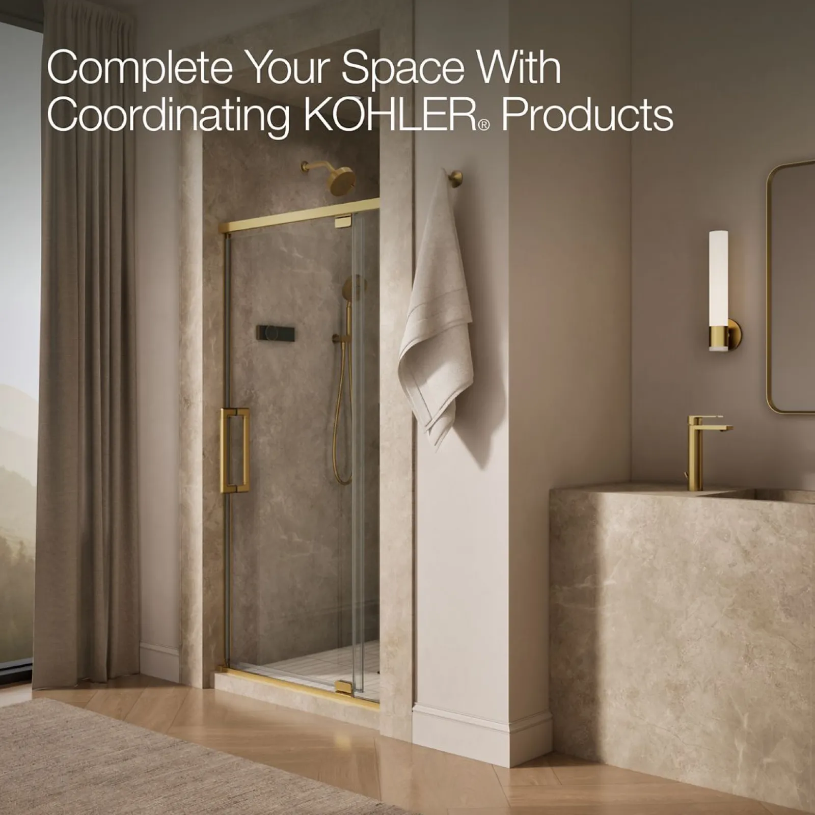 36"-42" W x 76" H pivot shower door with 5/16"-thick Crystal Clear glass^Kohler Outlet